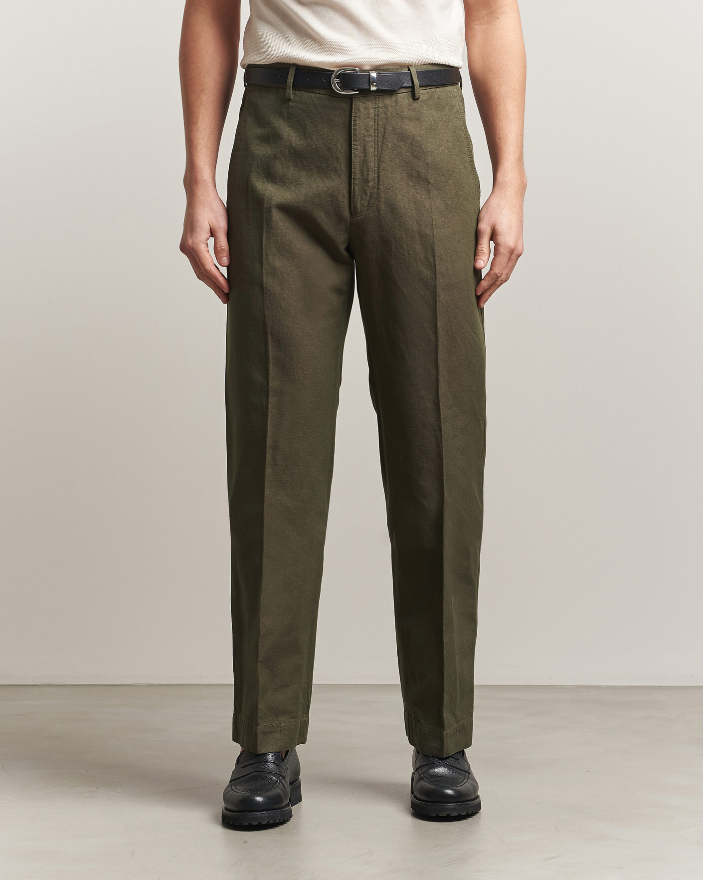 Herre | Bukser | Incotex | Regular Fit Cotton/Linen Drill Trousers Military