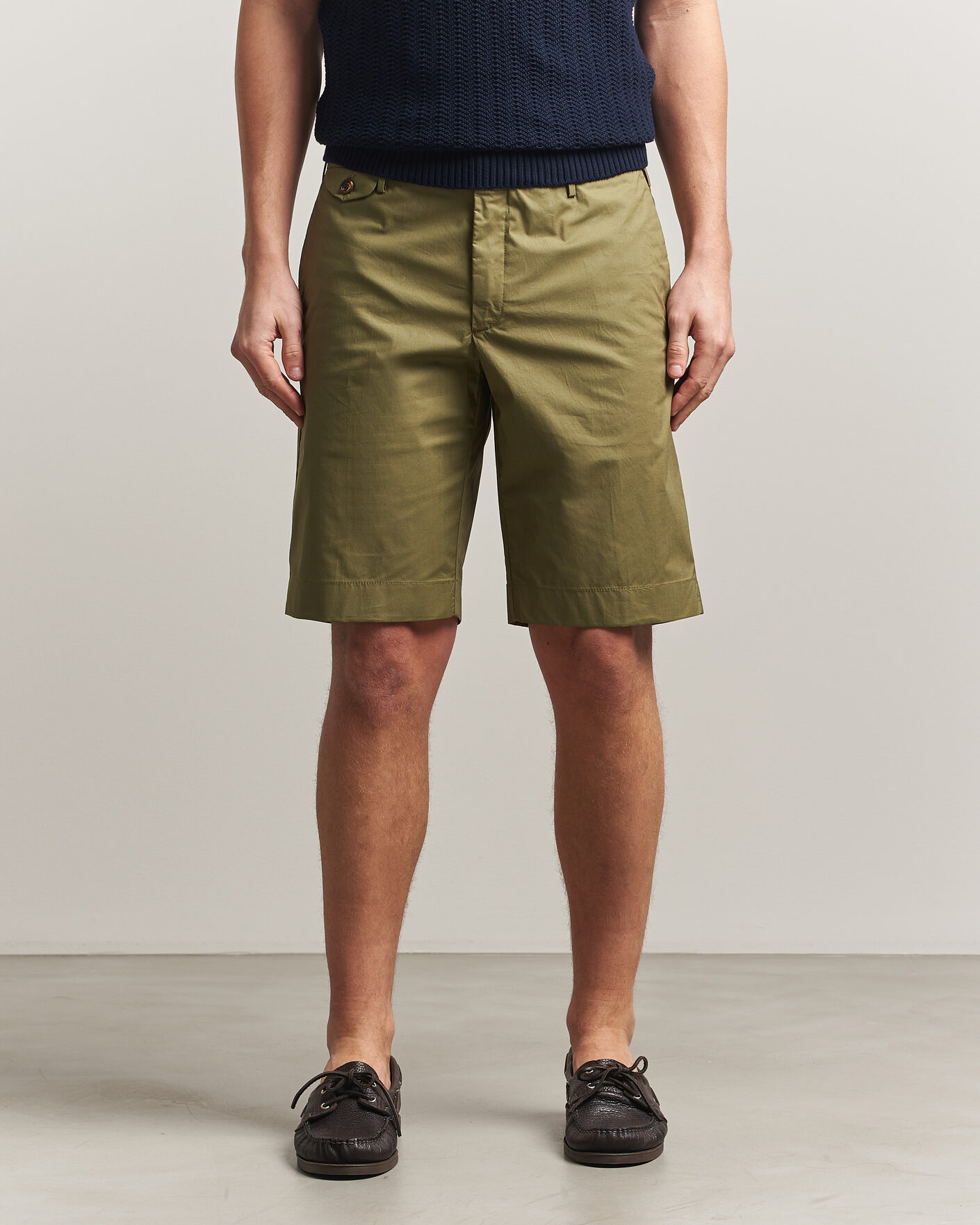 Herre | Shorts | Incotex | Cotton Poplin Shorts Olive