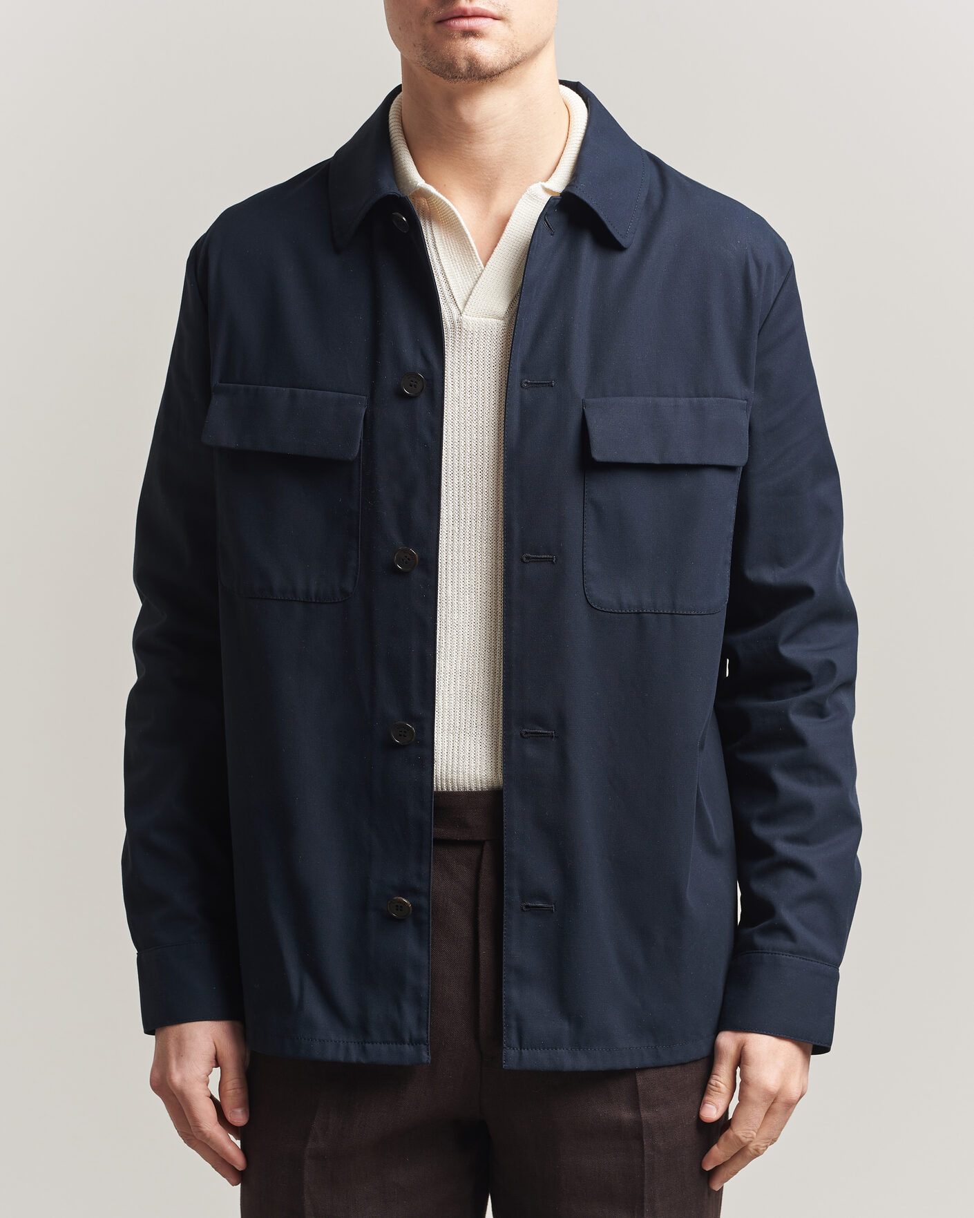 Herre | Skjorter | Incotex | Ice Cotton Twill Overshirt Navy