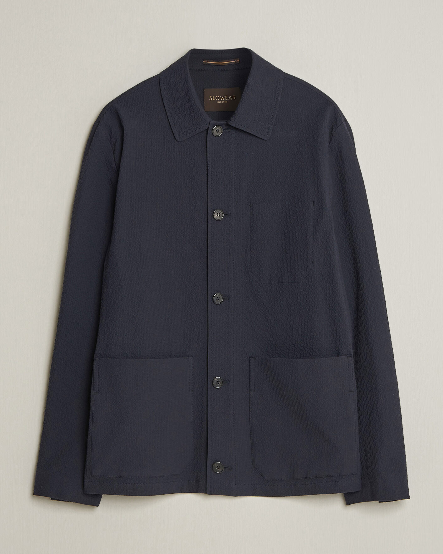 Herre | Jakker | Incotex | Seersucker Cotton/Silk Chore Jacket Navy
