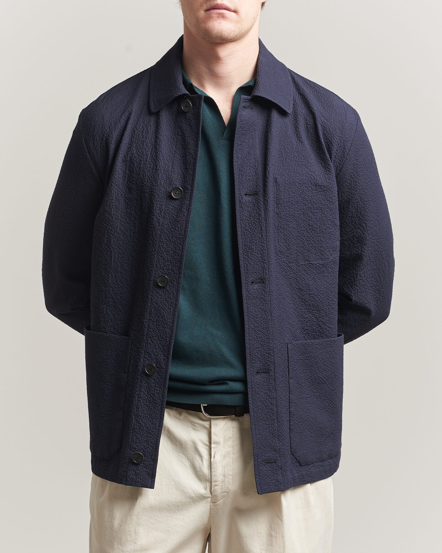 Herre | Jakker | Incotex | Seersucker Cotton/Silk Chore Jacket Navy