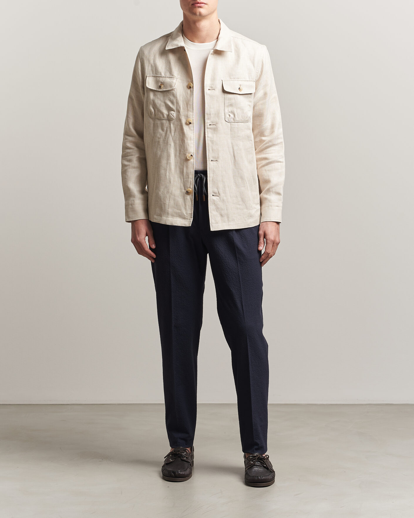 Herre | Bukser | Incotex | Tapered Fit Seersucker Pants Navy