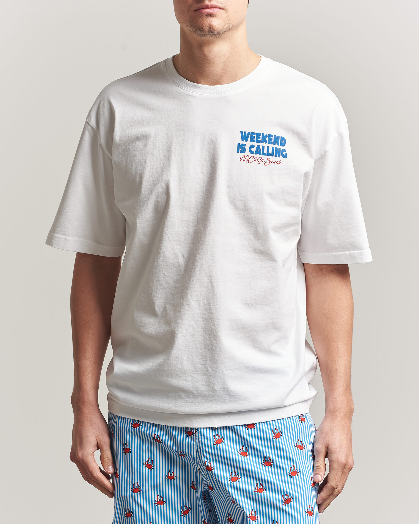 Herre | T-Shirts | MC2 Saint Barth | Back Printed Cotton T-Shirt Weekend Jet