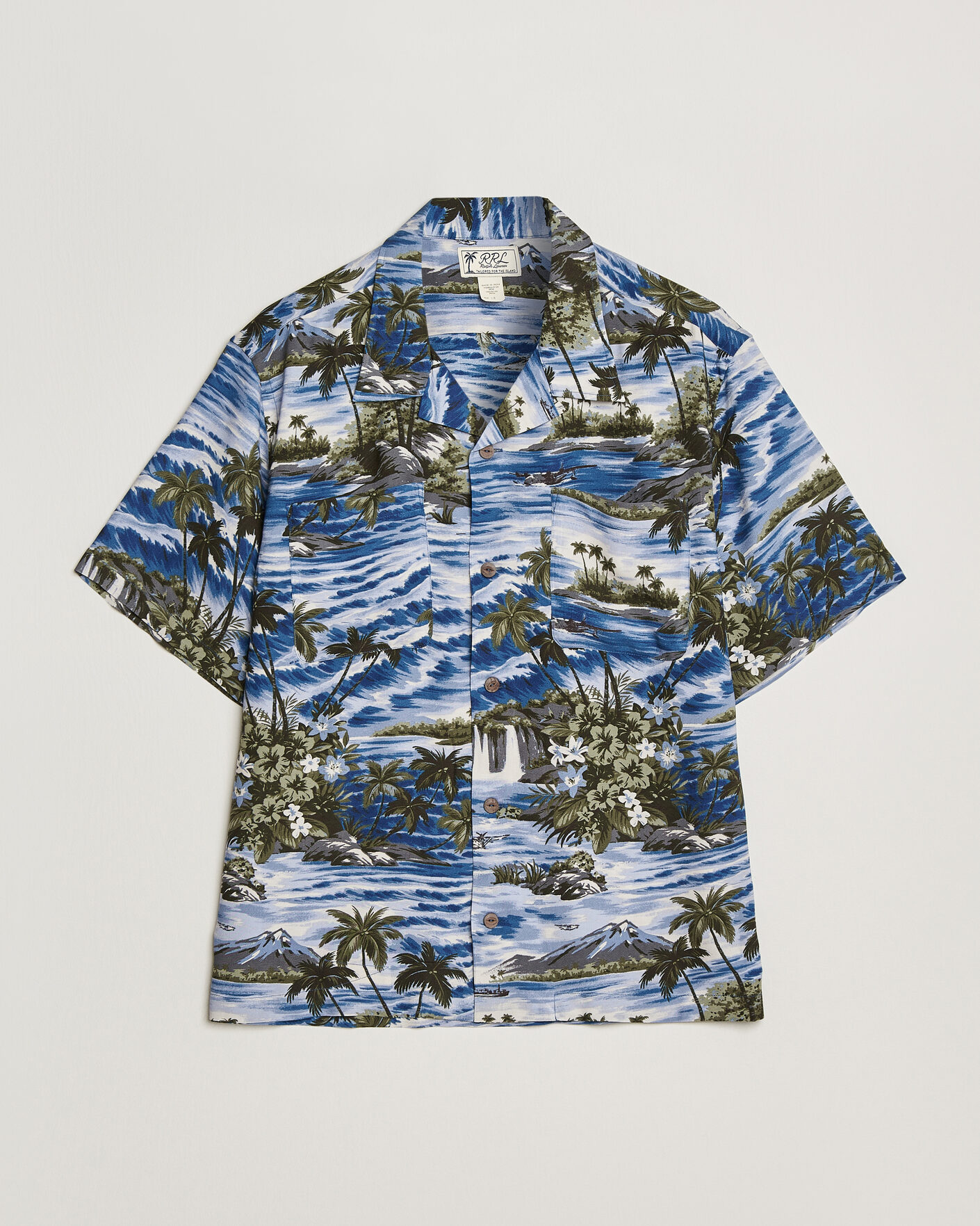 Herre | Skjorter | RRL | Printed Camp Shirt Blue