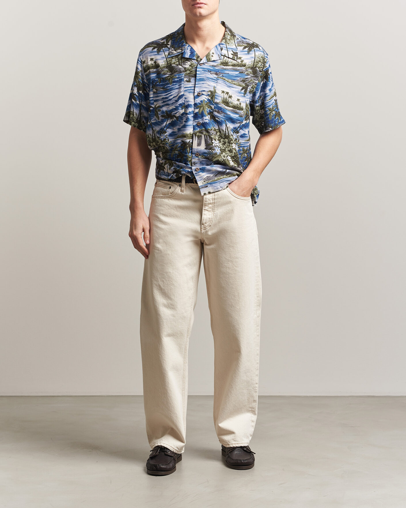 Herre | Skjorter | RRL | Printed Camp Shirt Blue