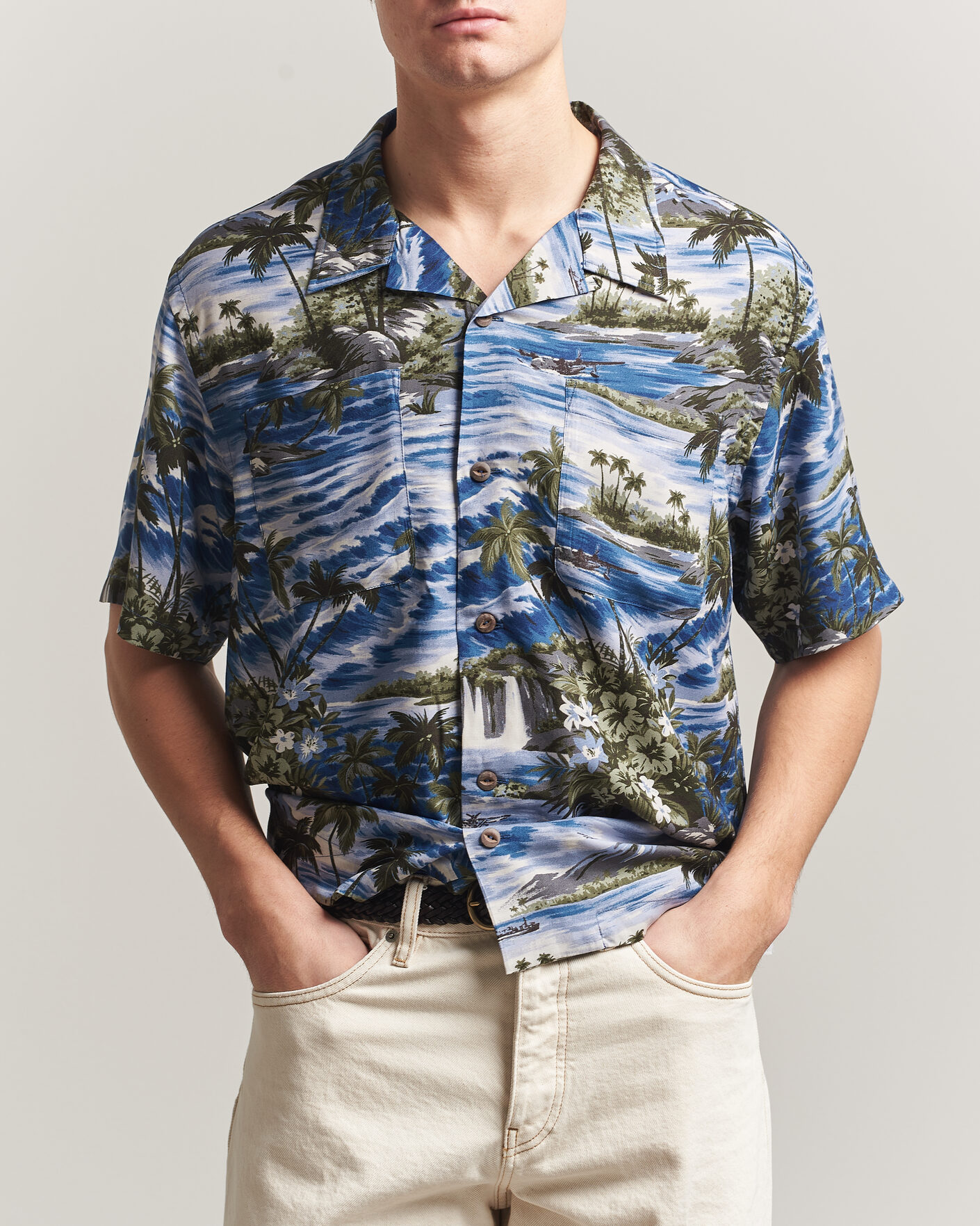 Herre | Skjorter | RRL | Printed Camp Shirt Blue