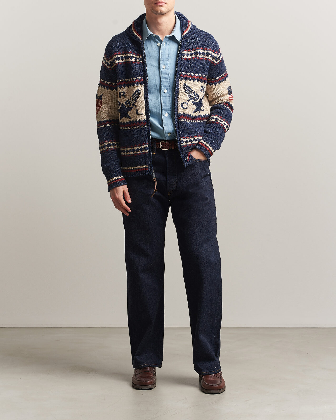 Herre | Trøjer | RRL | Jacquard Shawl Cardigan Indigo