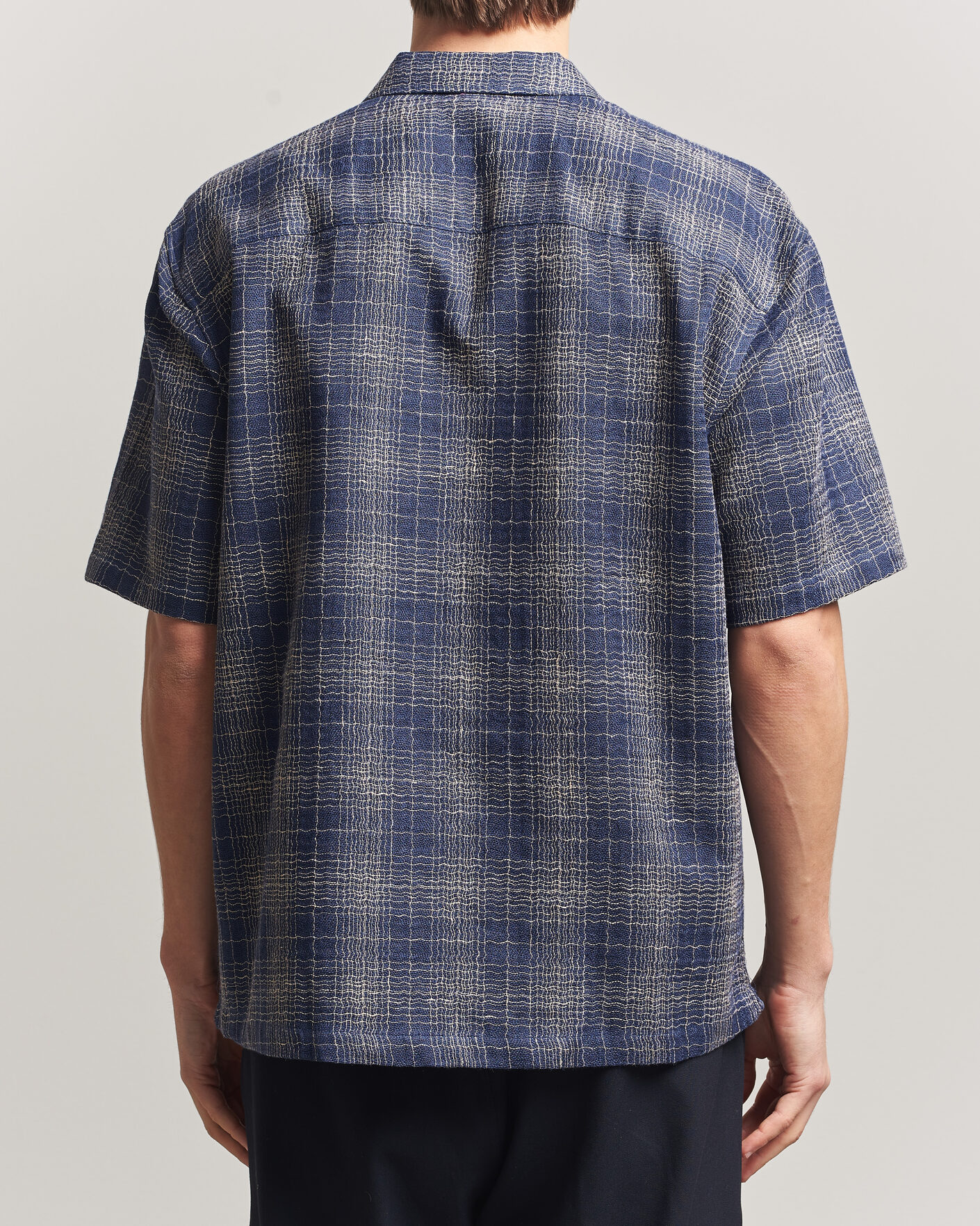 Herre | Skjorter | Palmes | Cotton/Linen Short Sleeve Shirt Navy Check