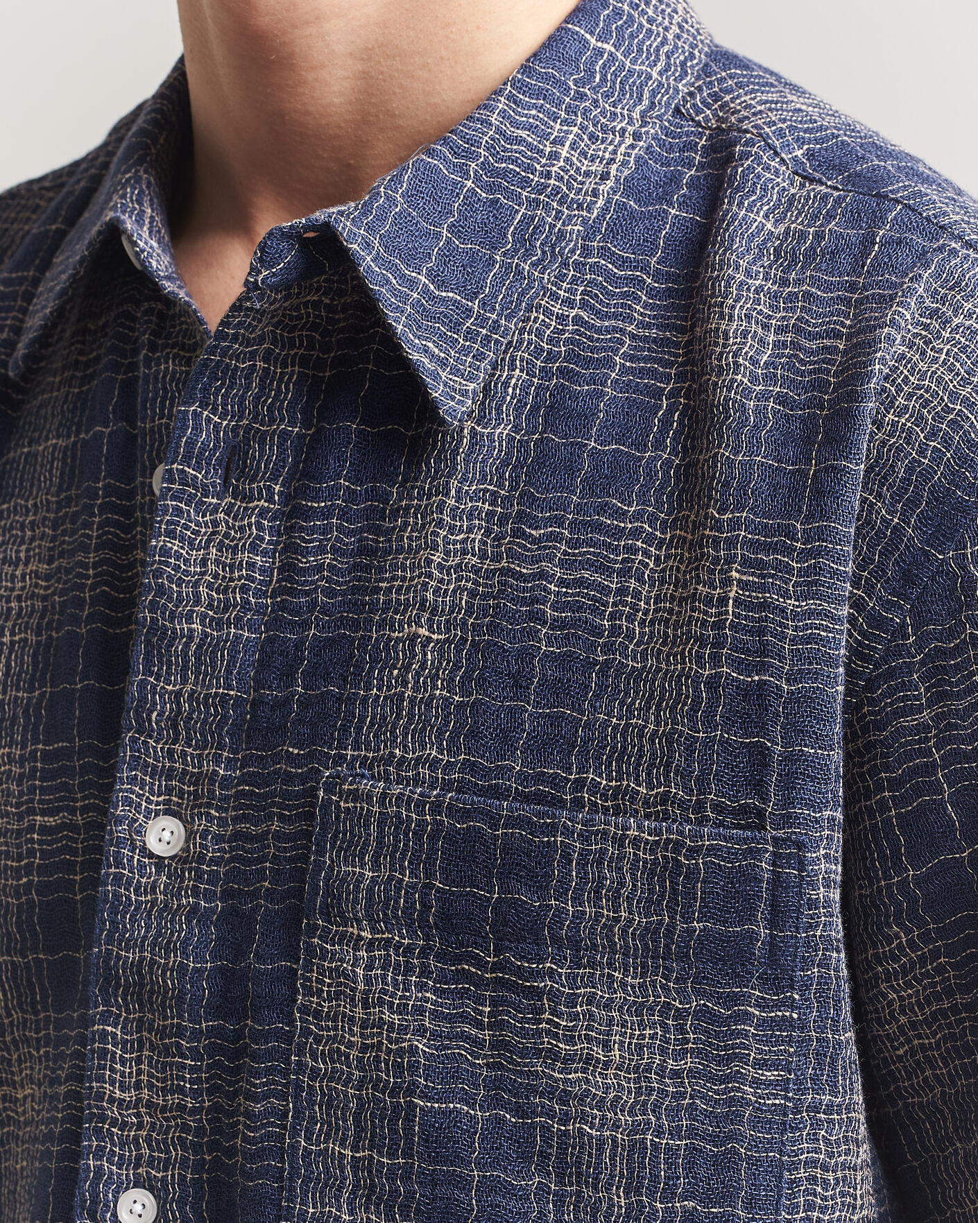 Herre | Skjorter | Palmes | Cotton/Linen Short Sleeve Shirt Navy Check