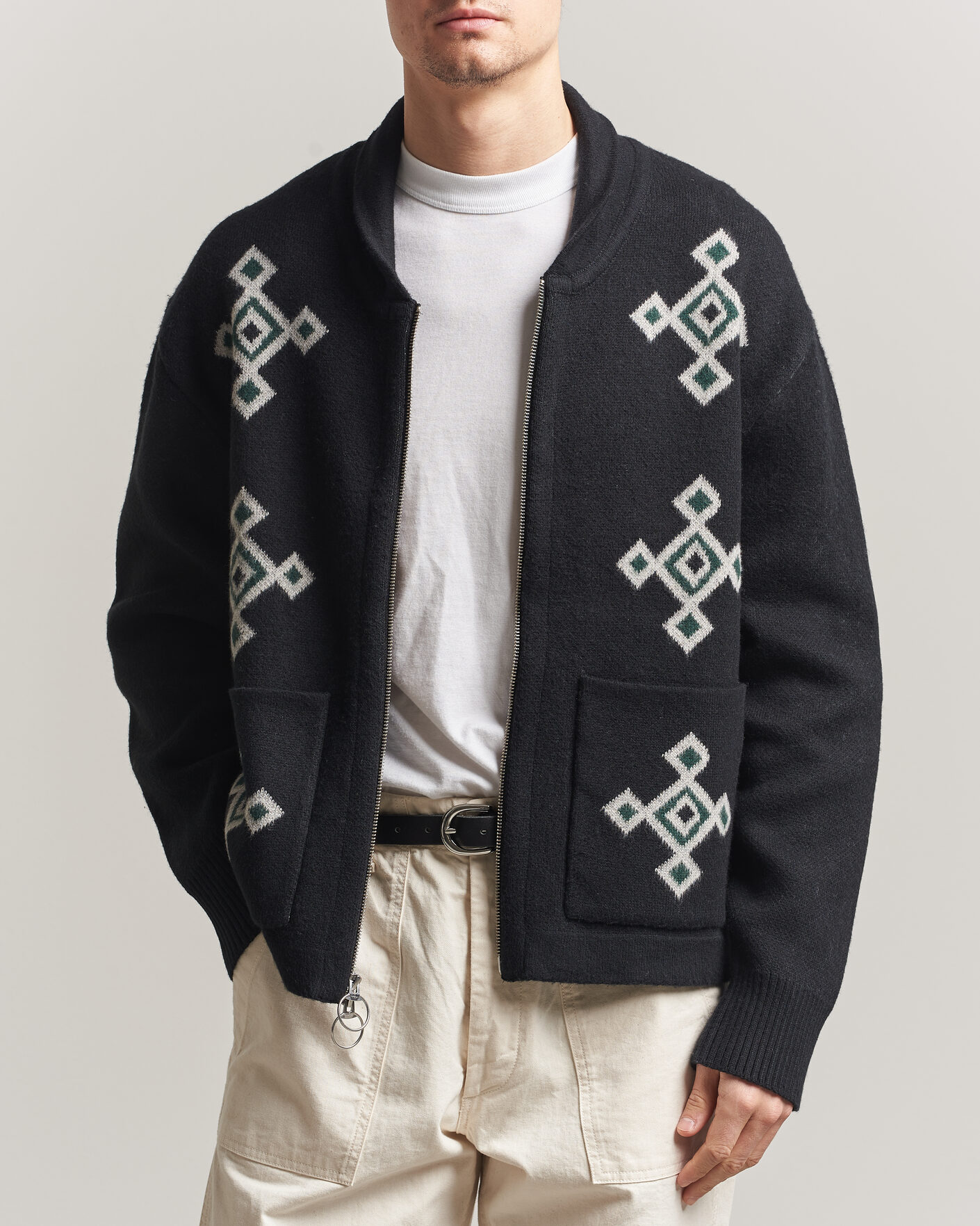 Herre | Trøjer | Pendleton | Jacquard Motif Zip Cardigan Midnight