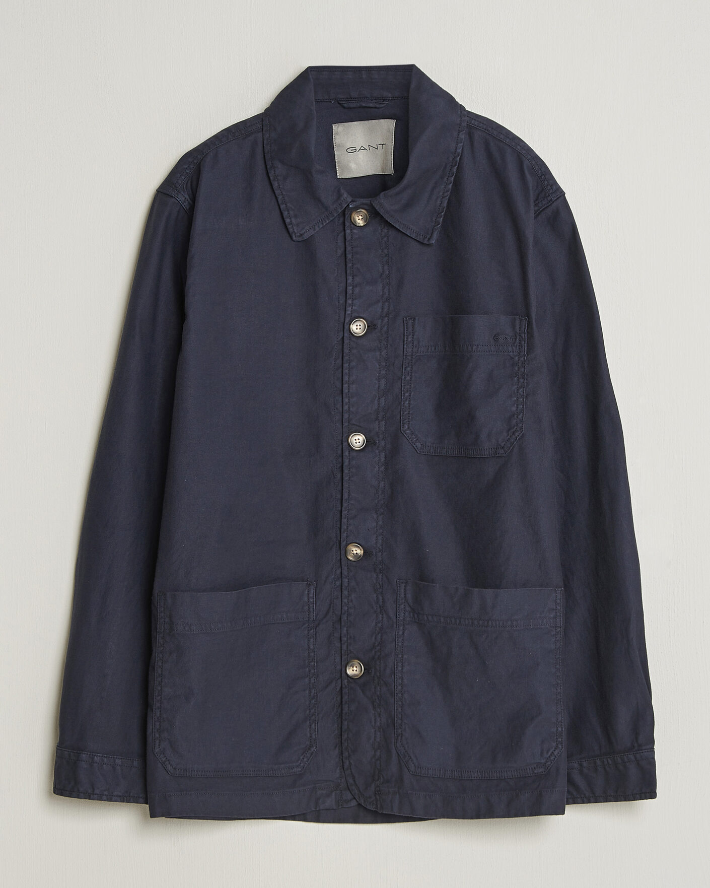 Herre | Skjorter | Gant | Regular Fit Cotton/Linen Overshirt Evening Blue