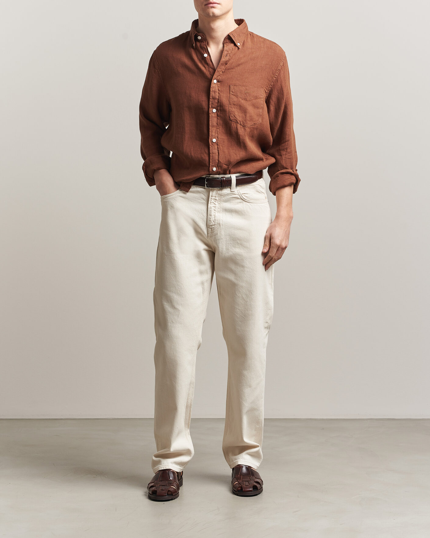 Herre | Skjorter | Gant | Regular Fit Garment Dyed Linen Shirt Mahogany Brown