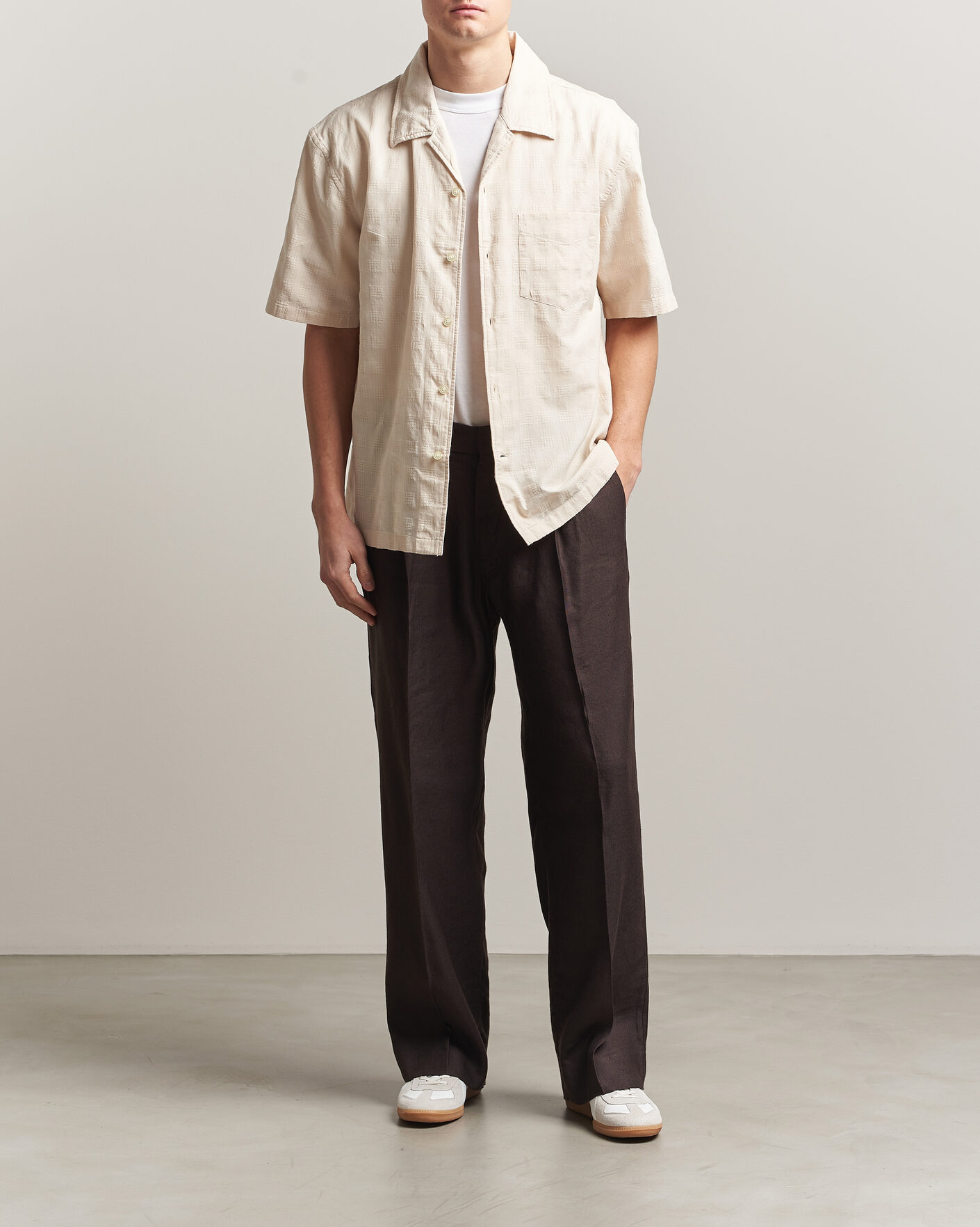Herre | Skjorter | Gant | Relaxed Fit Textured Checked Camp Shirt Creamed White