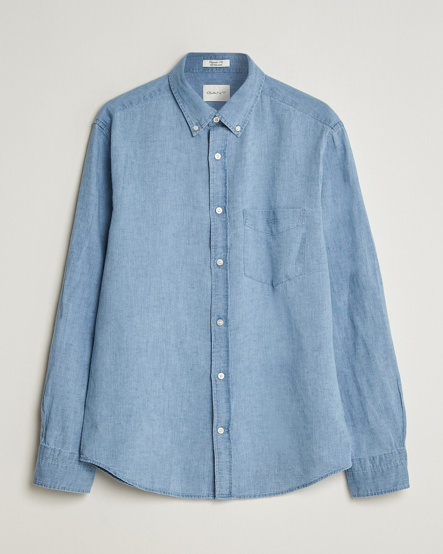 Herre | Skjorter | Gant | Regular Fit Cotton Linen Indigo Shirt Semi Light Blue