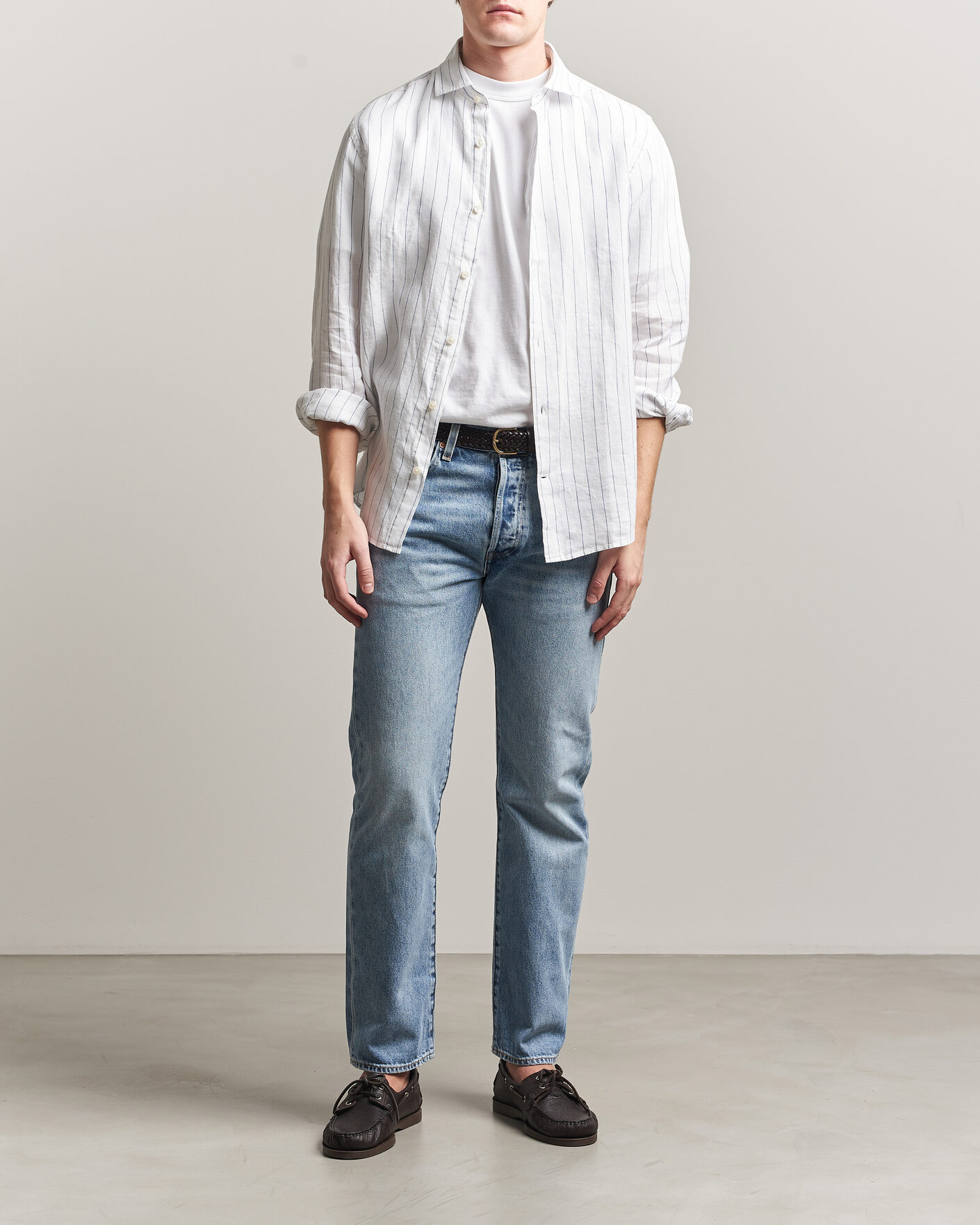 Herre | Skjorter | Gant | Regular Fit Linen Striped Shirt White