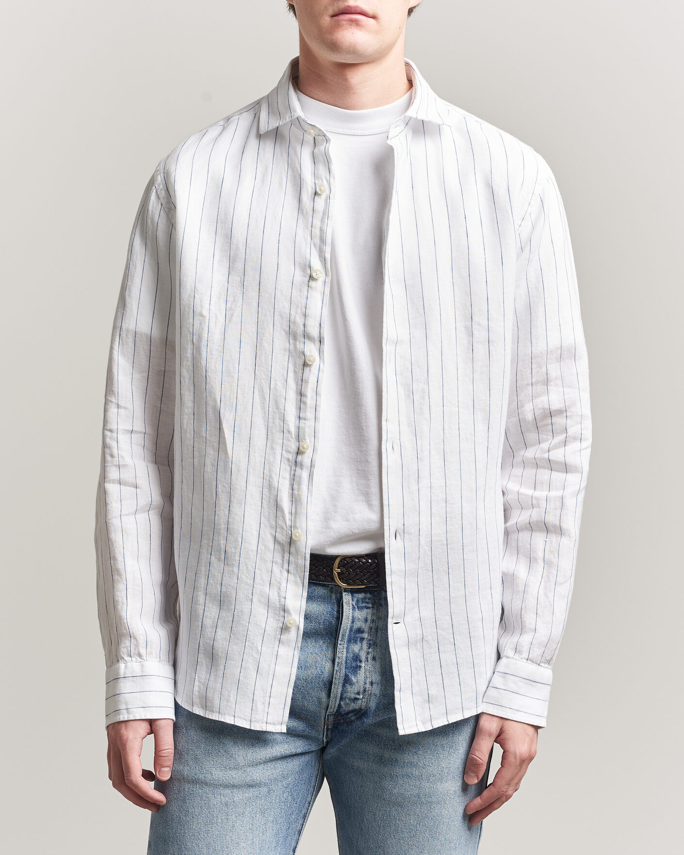 Herre | Skjorter | GANT | Regular Fit Linen Striped Shirt White