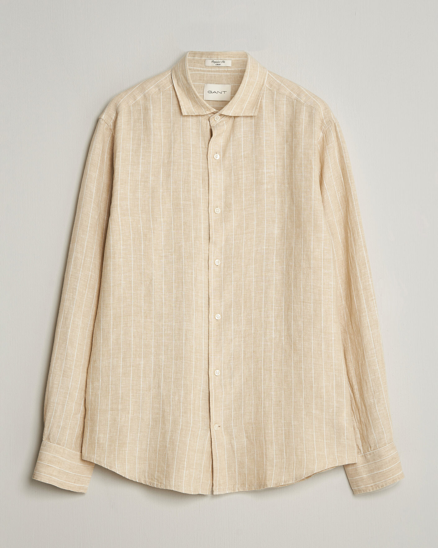 Herre | Skjorter | GANT | Regular Fit Linen Striped Shirt Oat Beige