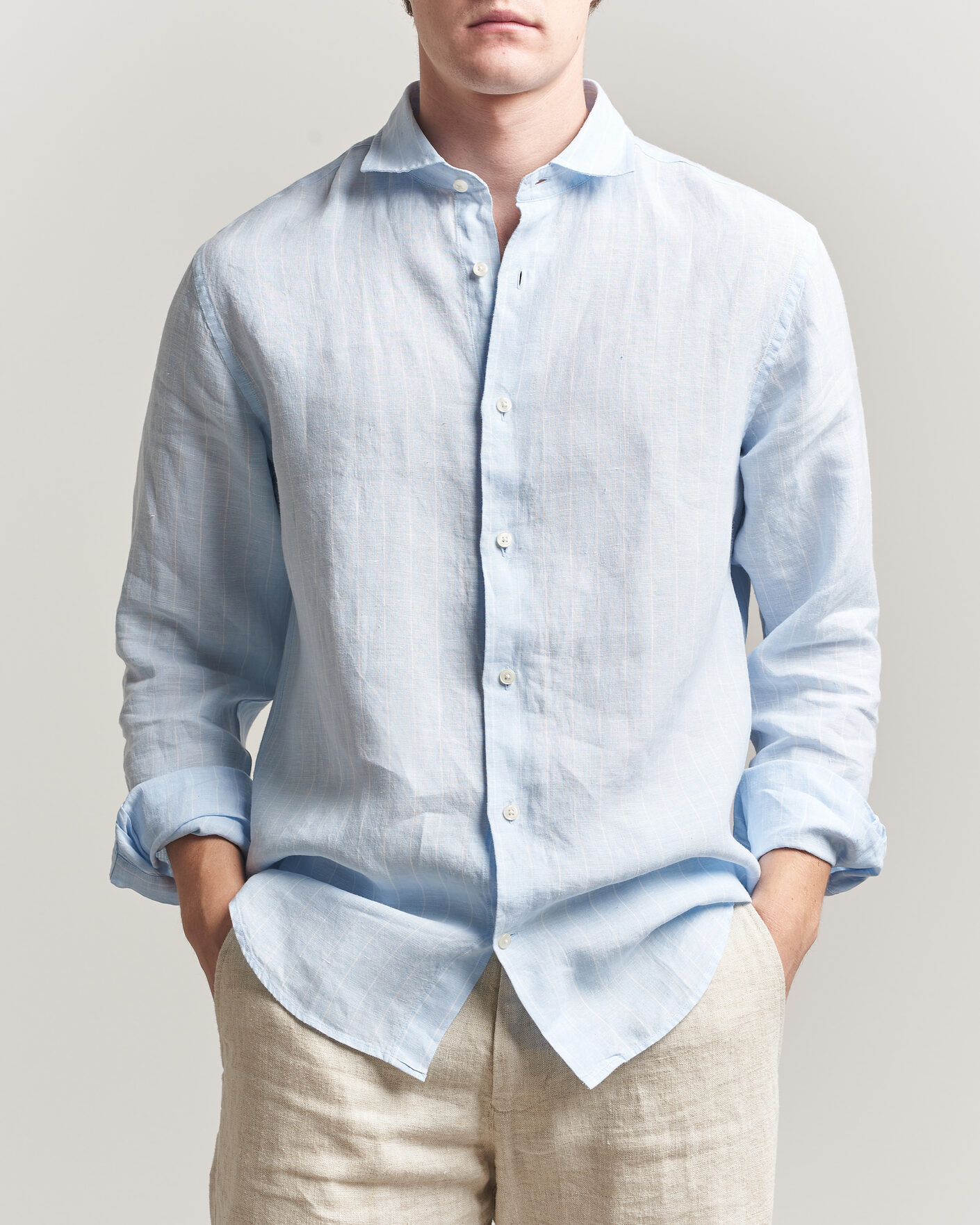 Herre | Skjorter | GANT | Regular Fit Linen Striped Shirt Sky Blue