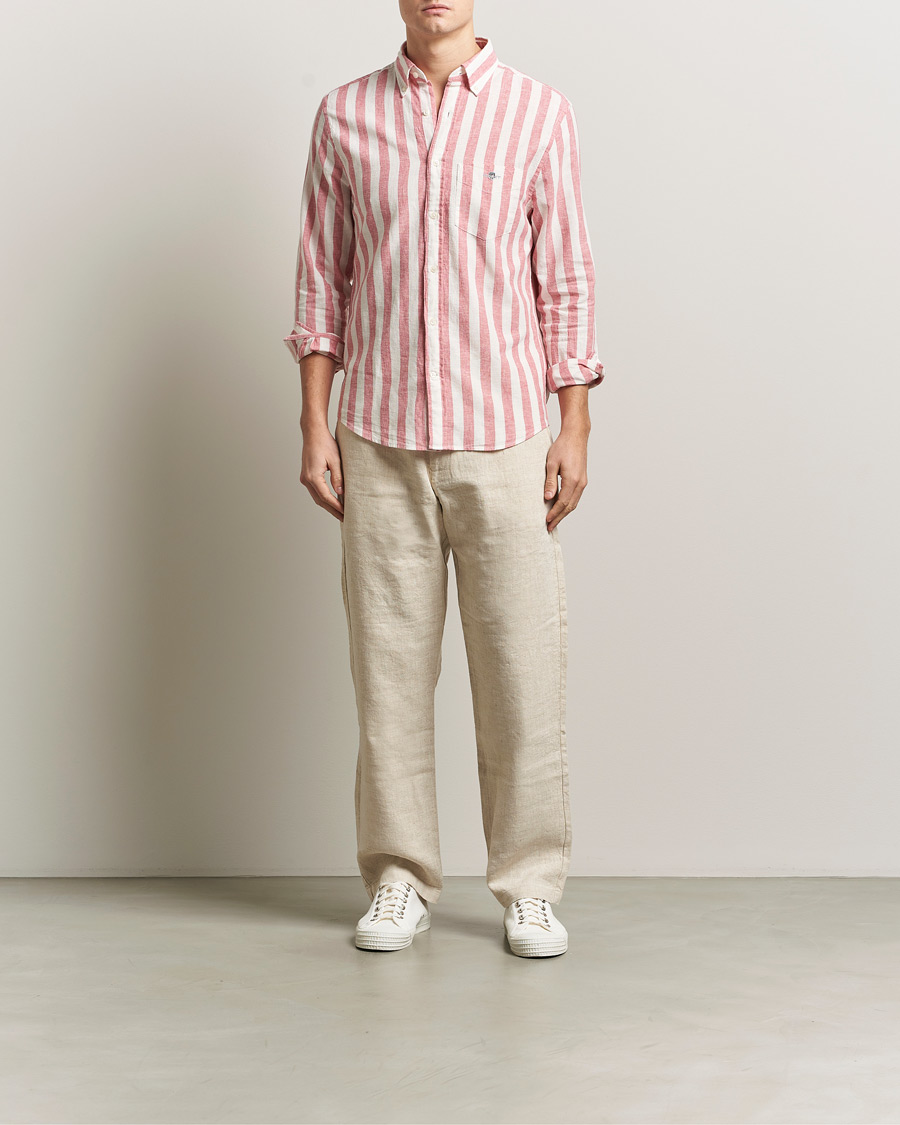 Herre | Skjorter | GANT | Regular Fit Linen/Cotton Striped Shirt Rose Pink