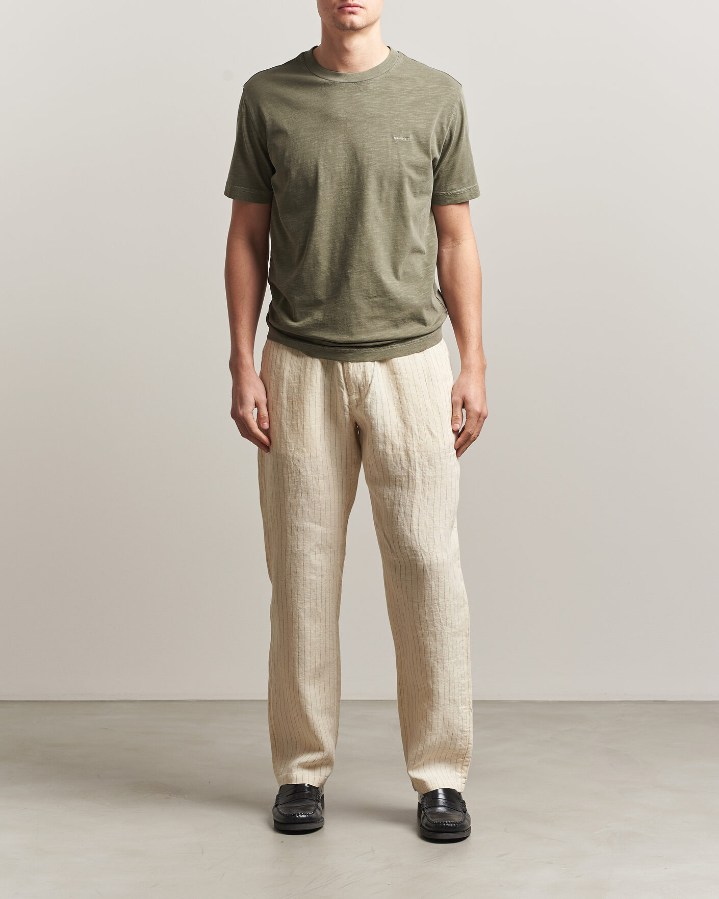 Herre | Bukser | Gant | Regular Fit Striped Linen Drawstring Pants Faded Beige