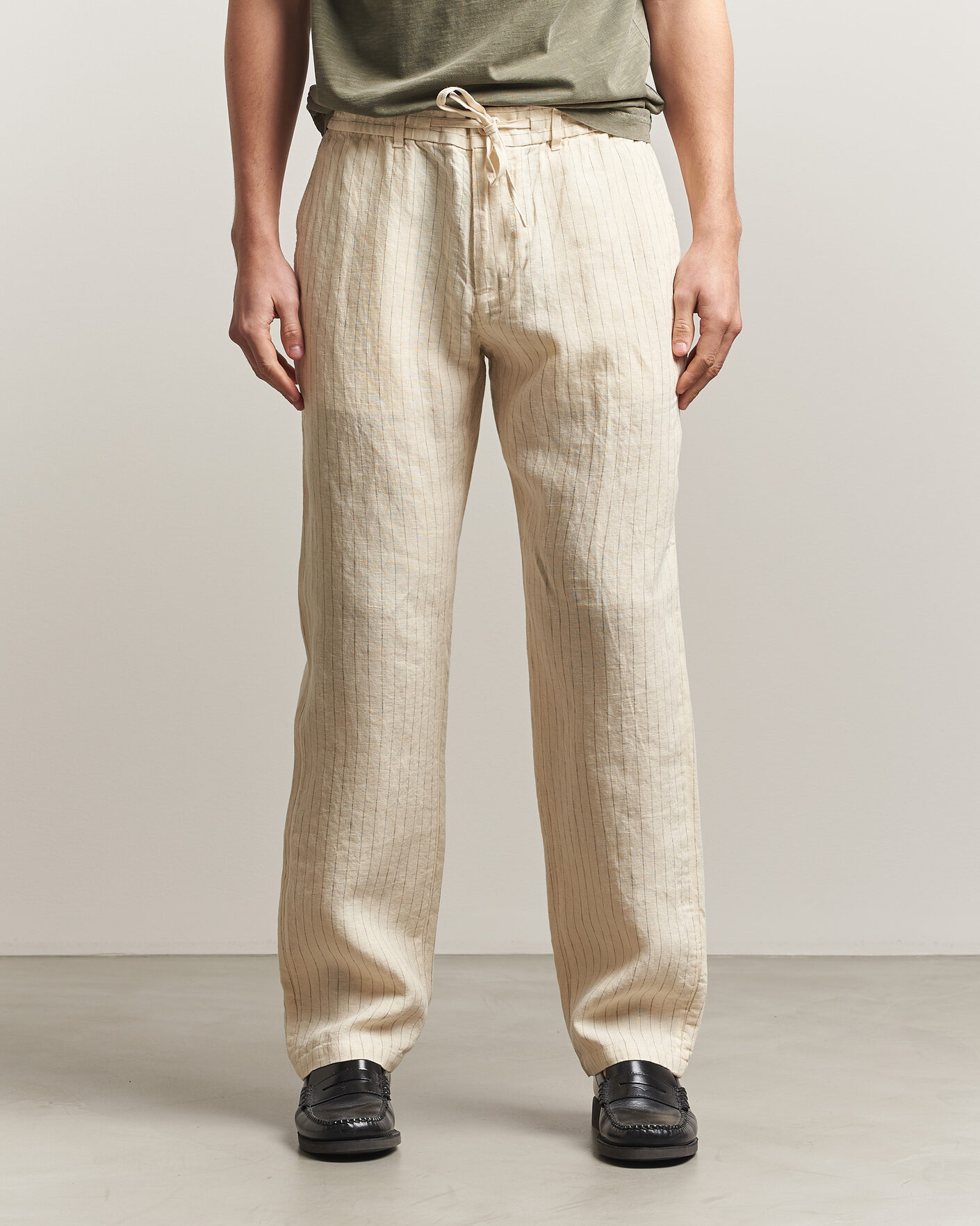 Herre | Bukser | Gant | Regular Fit Striped Linen Drawstring Pants Faded Beige
