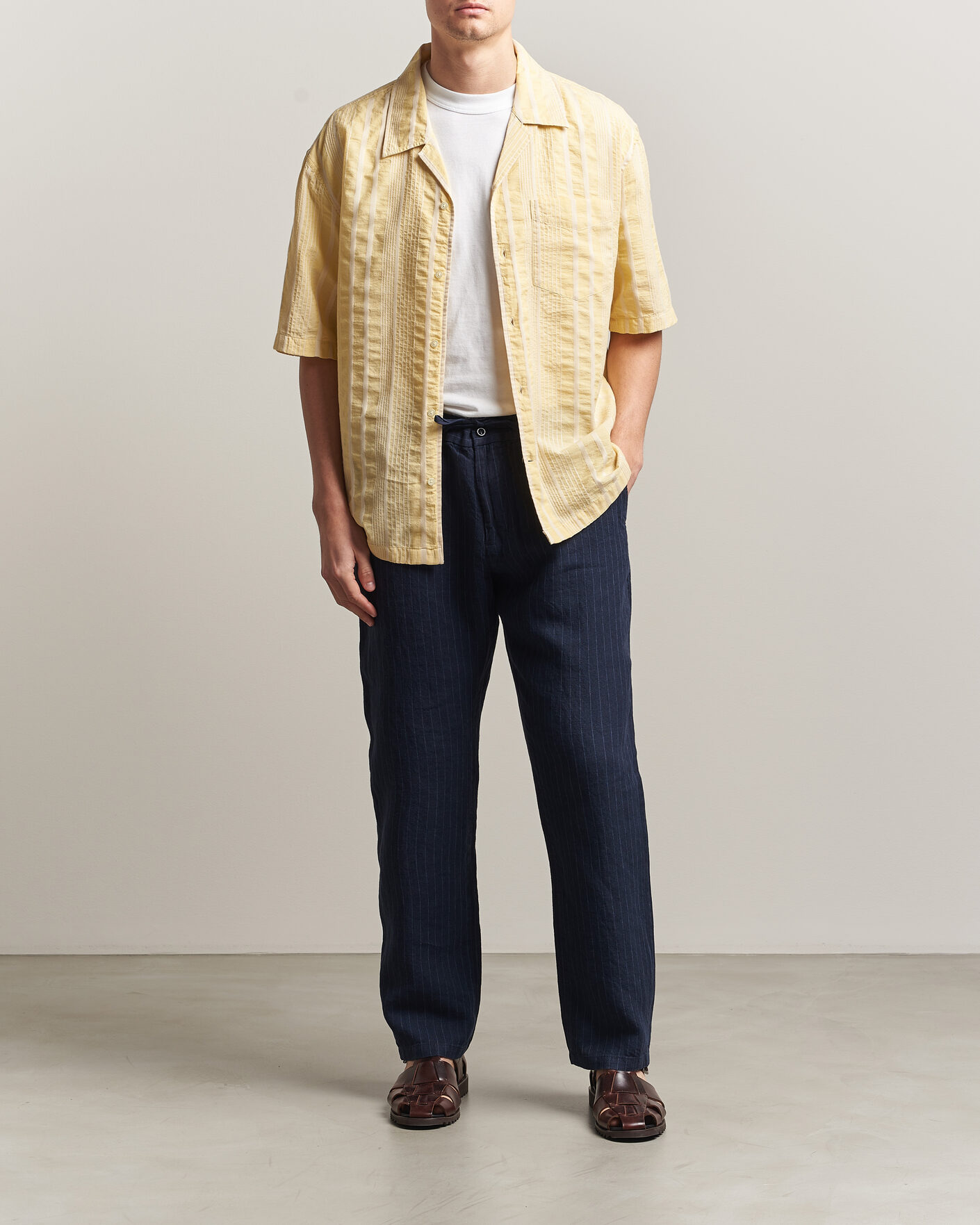 Herre | Bukser | Gant | Regular Fit Stiped Linen Drawstring Pants Evening Blue