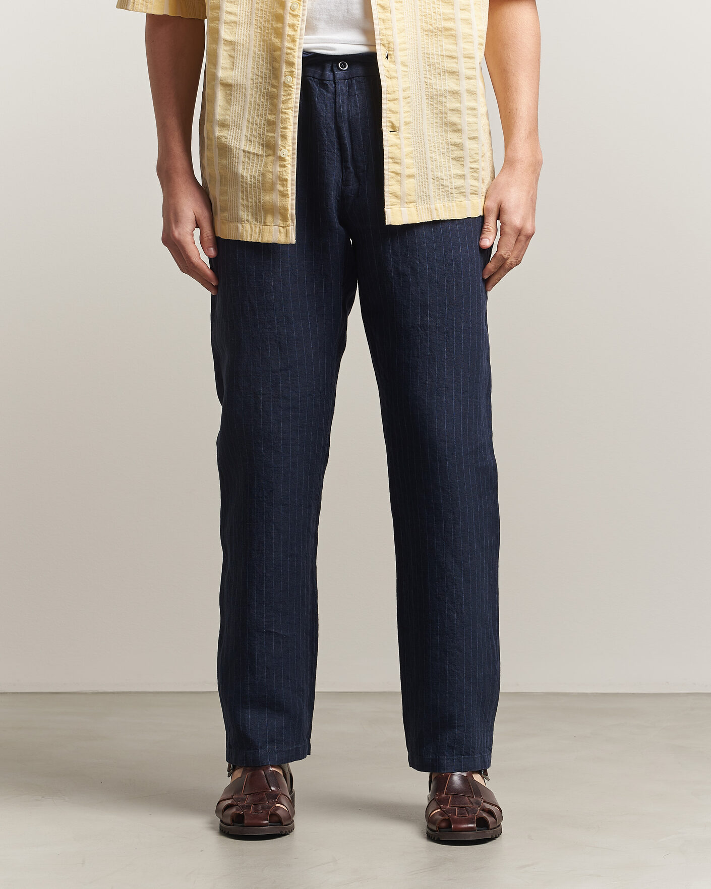 Herre | Bukser | Gant | Regular Fit Stiped Linen Drawstring Pants Evening Blue