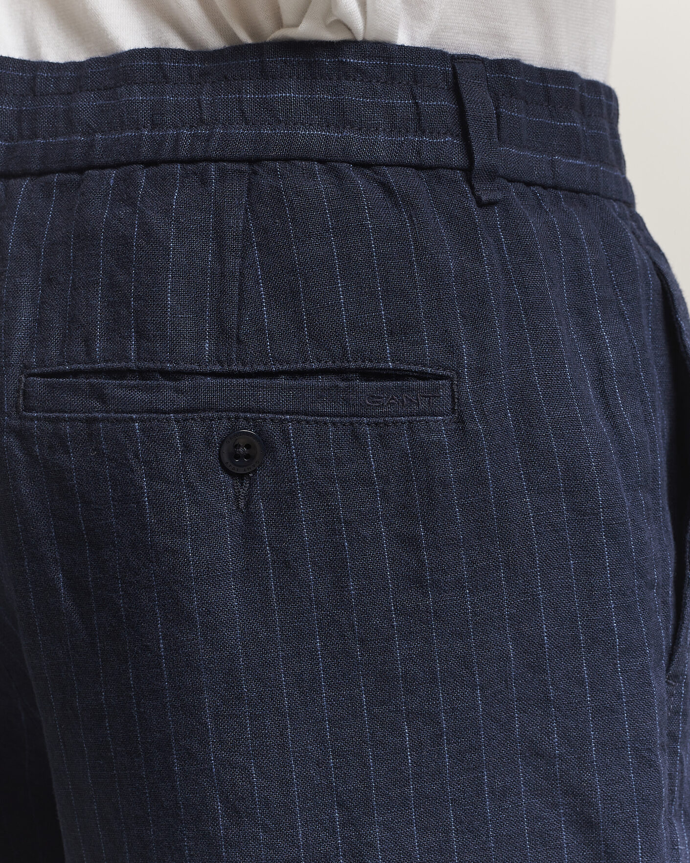 Herre | Bukser | Gant | Regular Fit Stiped Linen Drawstring Pants Evening Blue