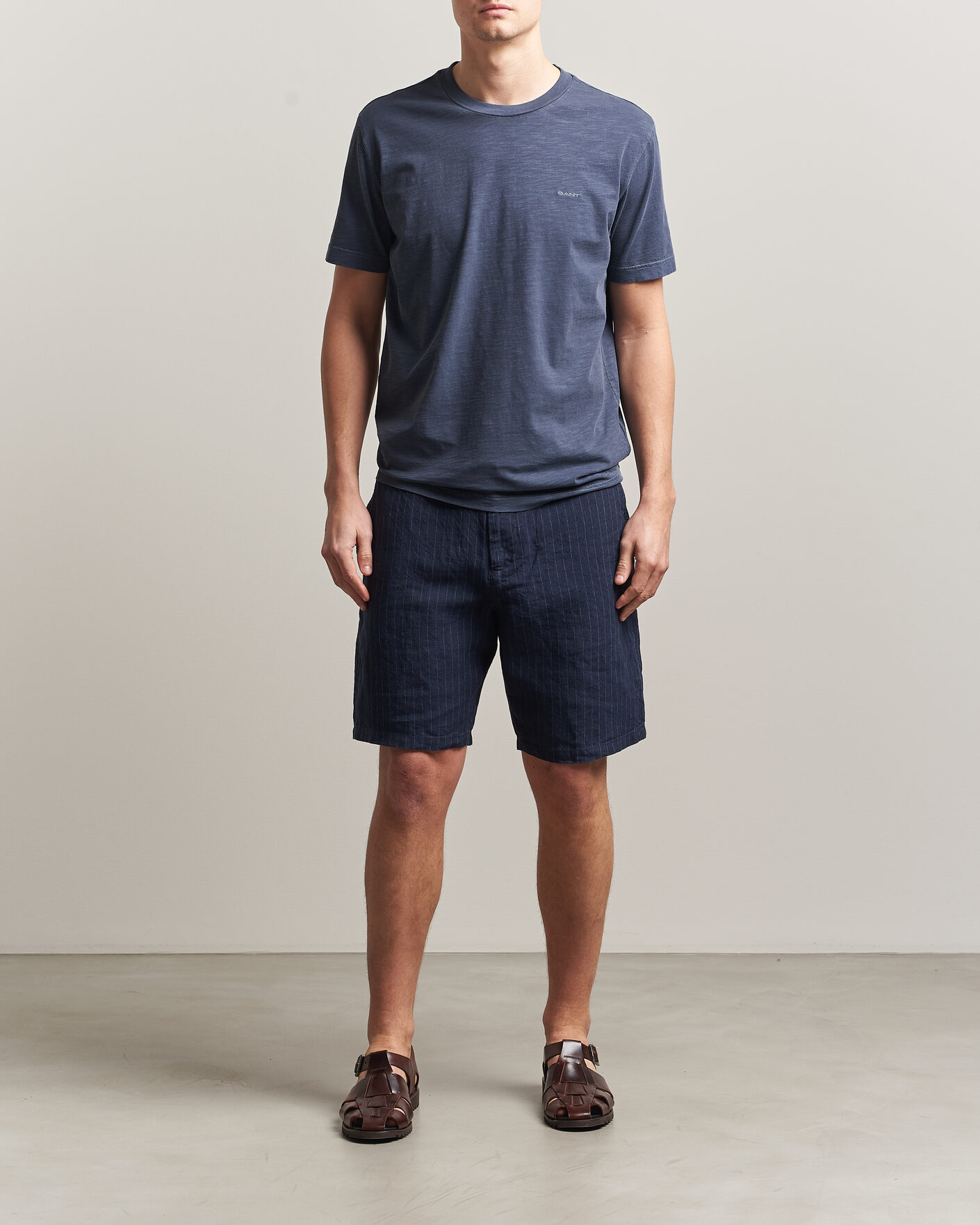 Herre | Shorts | Gant | Regular Fit Striped Linen Drawstring Shorts Evening Blue