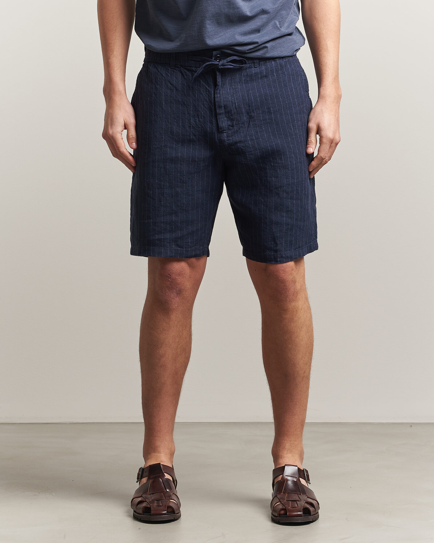 Herre | Shorts | Gant | Regular Fit Striped Linen Drawstring Shorts Evening Blue