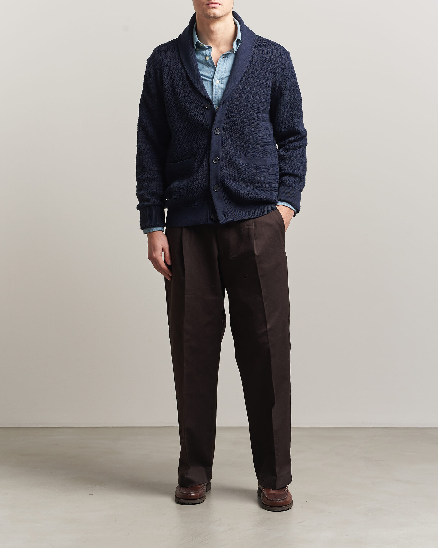 Herre | Trøjer | GANT | Heavy Knitted Shawl Collar Cardigan Evening Blue