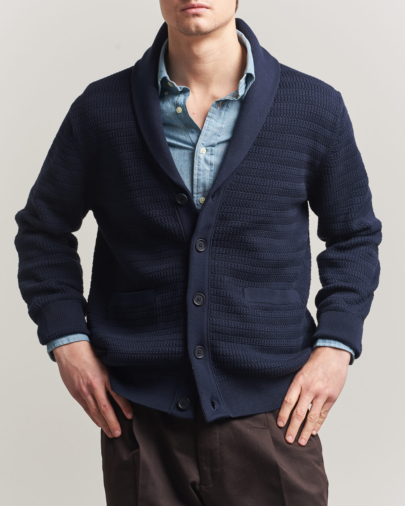 Herre | Trøjer | Gant | Heavy Knitted Shawl Collar Cardigan Evening Blue
