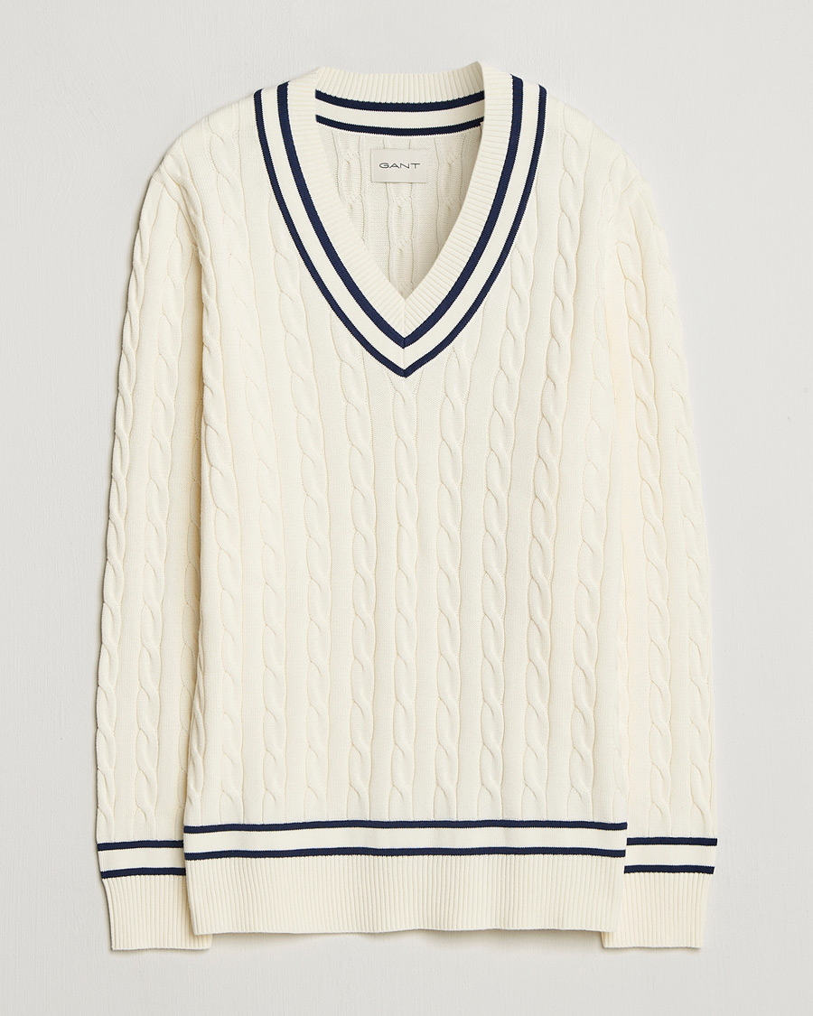 Herre | Trøjer | GANT | Cotton Cable Cricket Sweater Cream