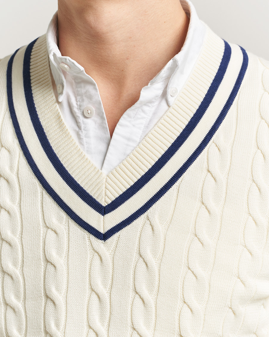 Herre | Trøjer | GANT | Cotton Cable Cricket Sweater Cream