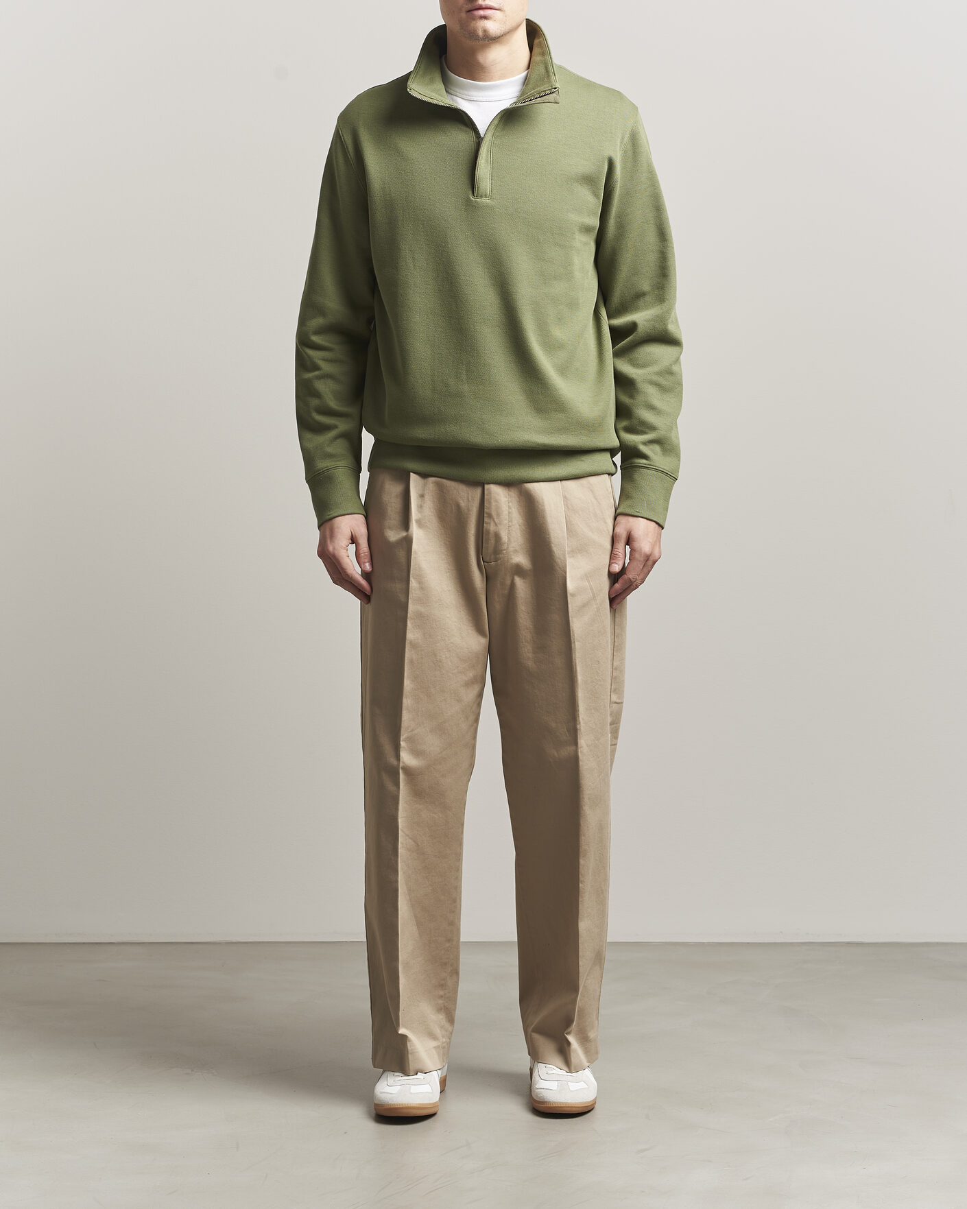 Herre | Trøjer | Gant | Light Sacker Rib Half Zip Dry Herb Green