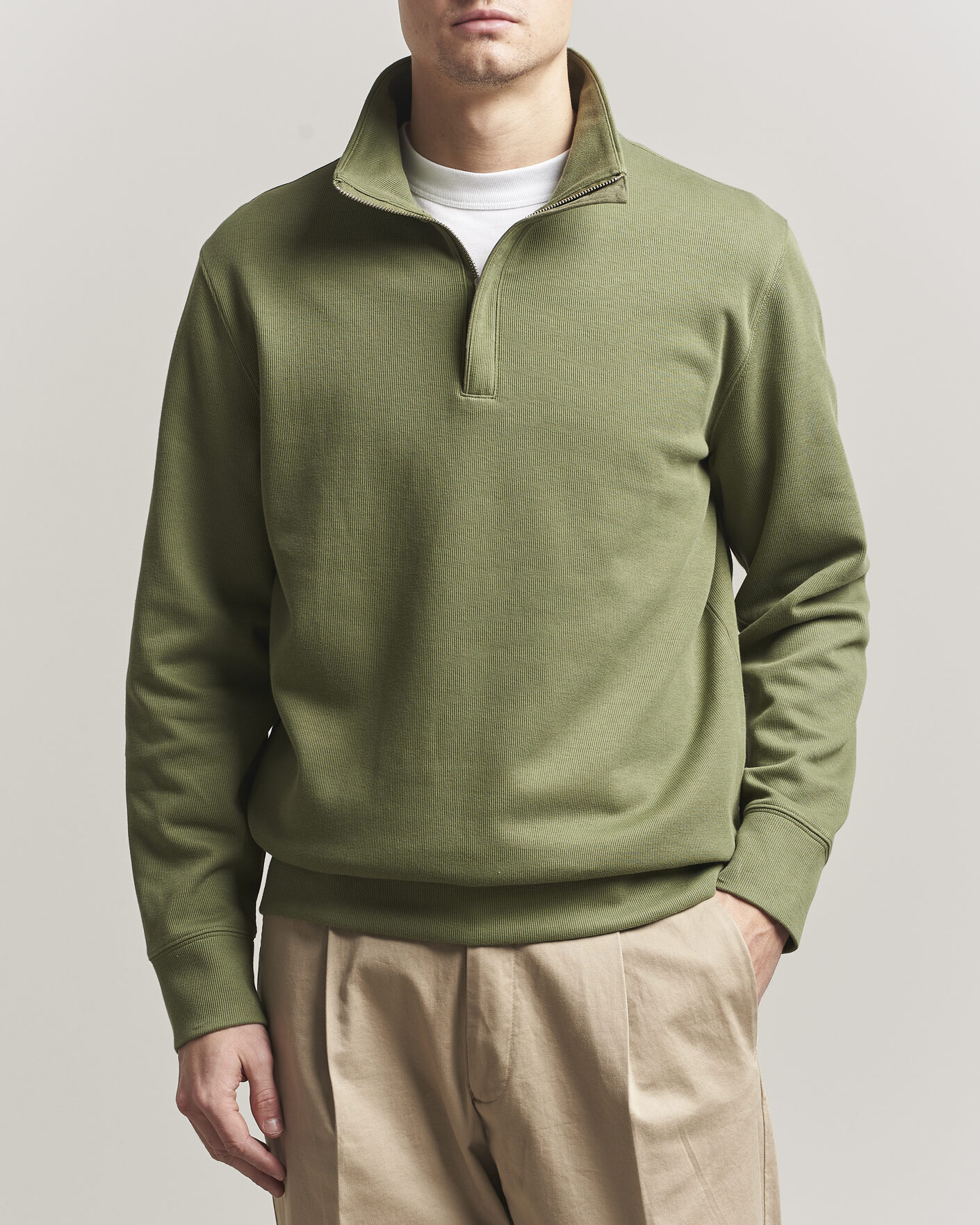 Herre | Trøjer | Gant | Light Sacker Rib Half Zip Dry Herb Green