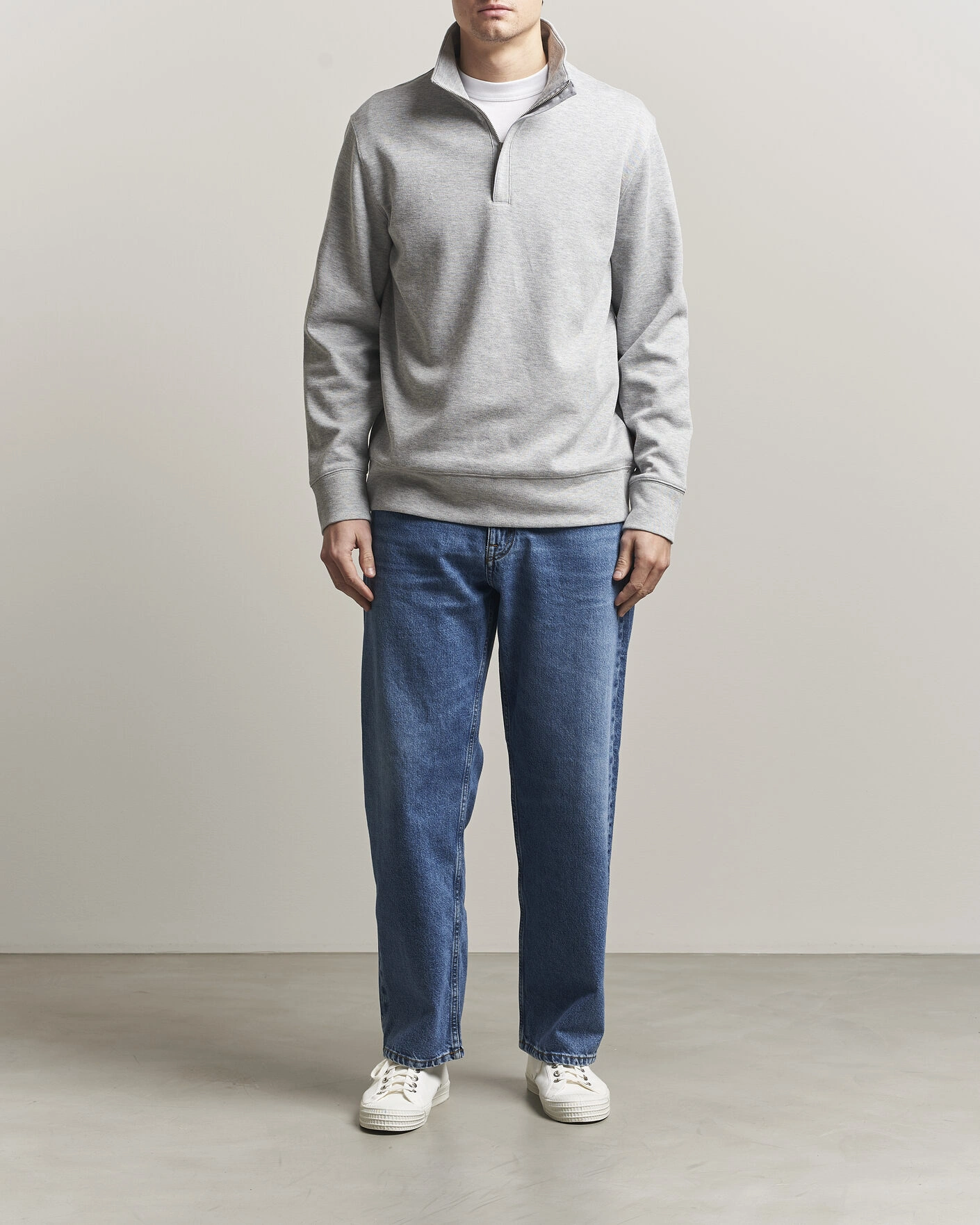 Herre | Trøjer | GANT | Light Sacker Rib Half Zip Grey Melange