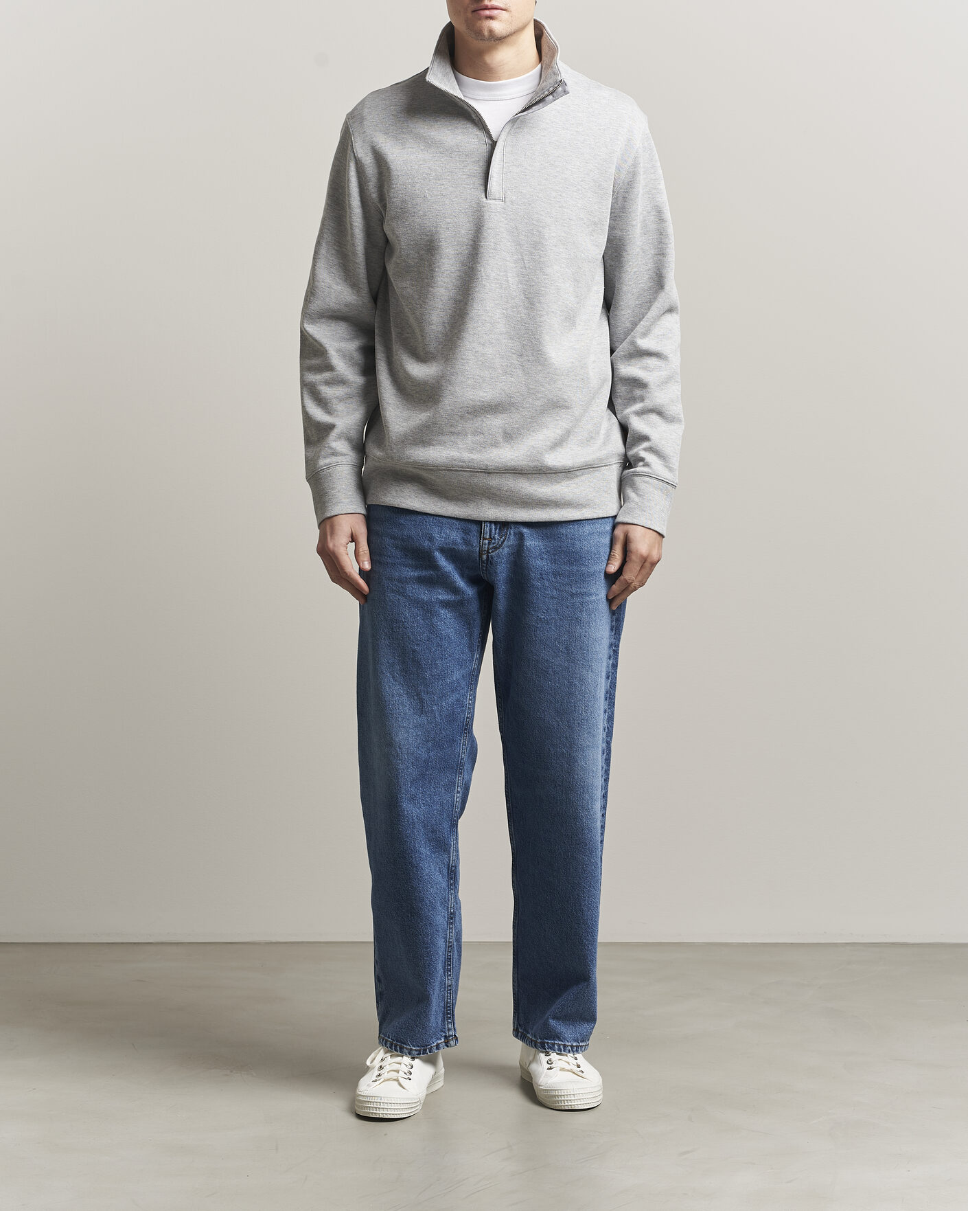 Herre | Trøjer | Gant | Light Sacker Rib Half Zip Grey Melange