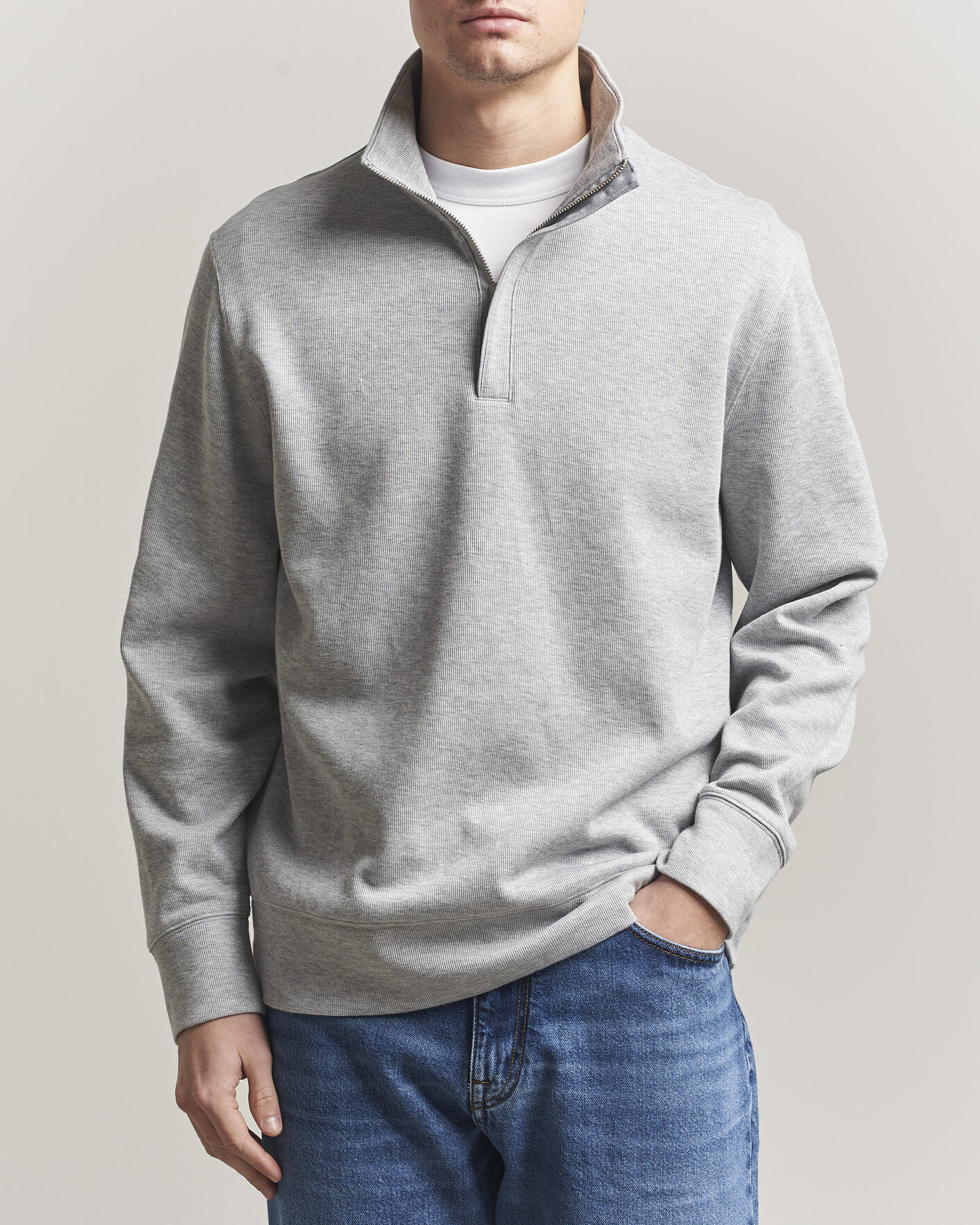 Herre | Trøjer | GANT | Light Sacker Rib Half Zip Grey Melange