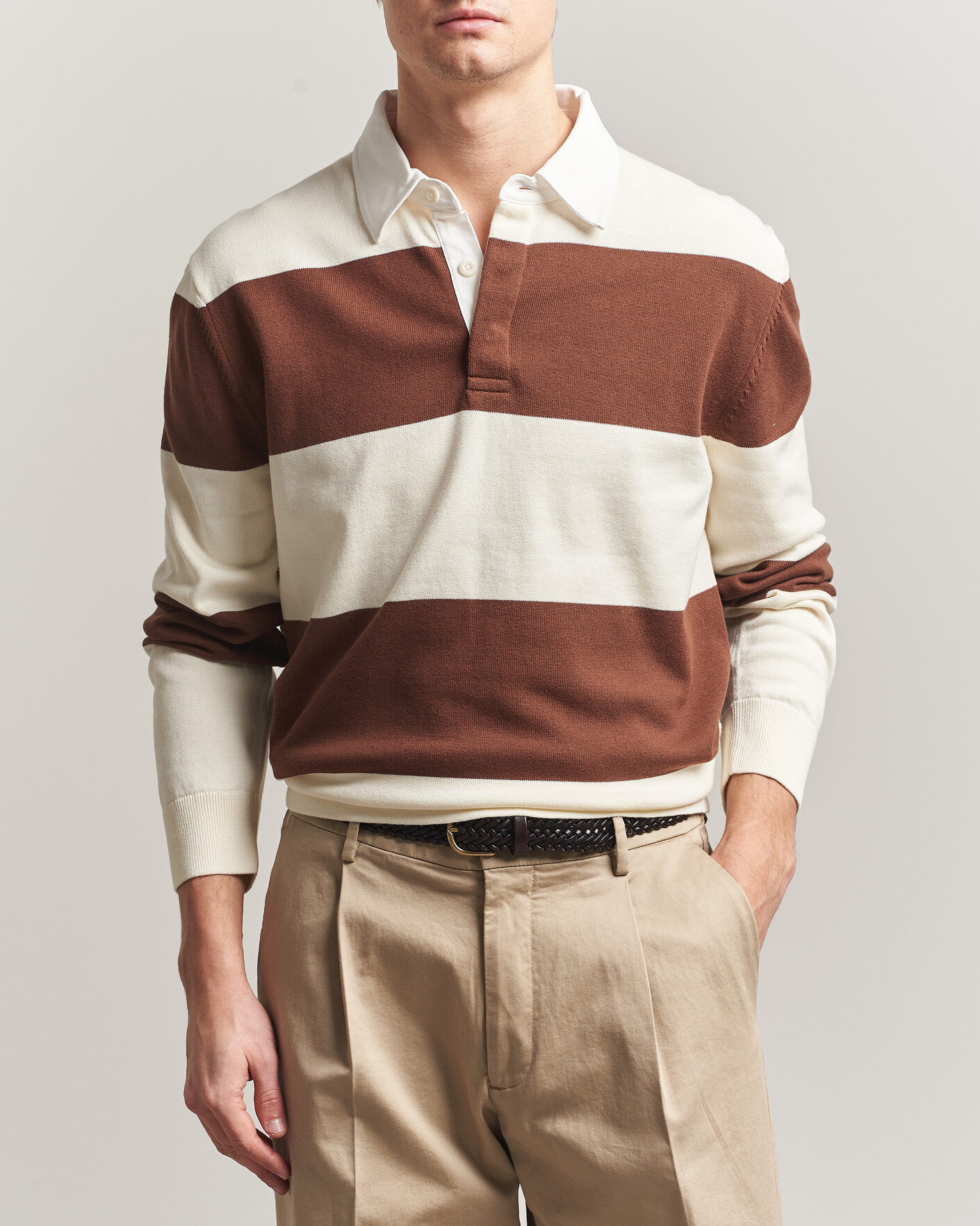 Herre | Trøjer | Gant | Barstriped Knitted Rugger Cream/Brown