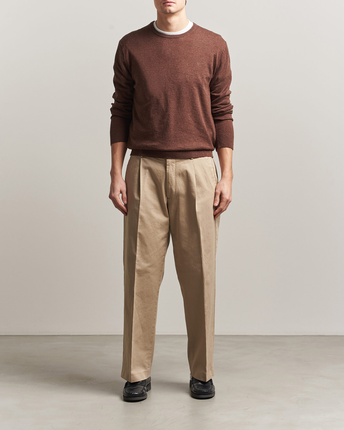 Herre | Trøjer | GANT | Cotton/Linen Slub Knitted Sweater Hazelnut Melange
