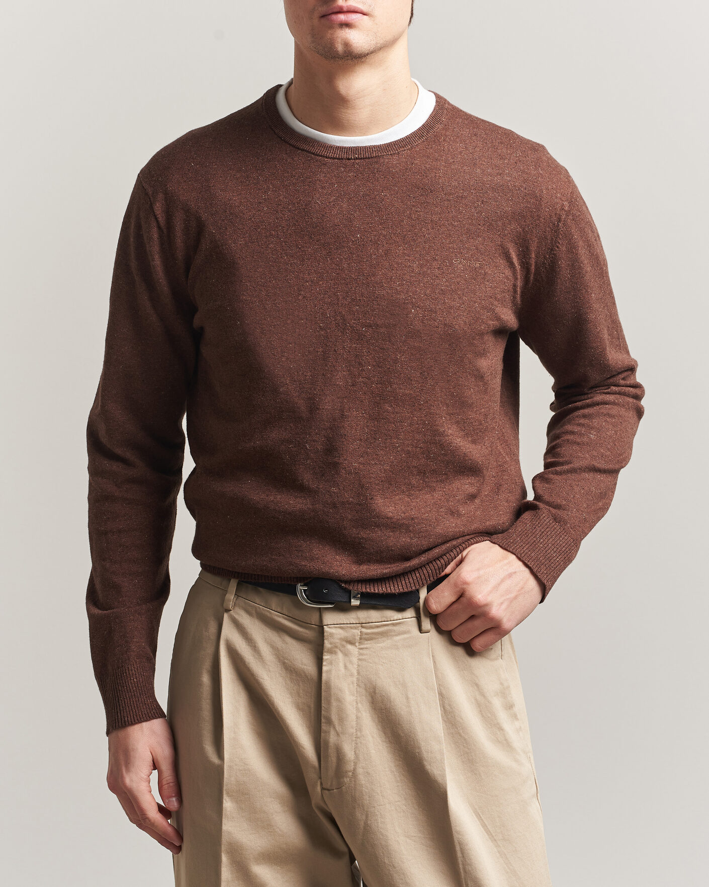 Herre | Trøjer | Gant | Cotton/Linen Slub Knitted Sweater Hazelnut Melange