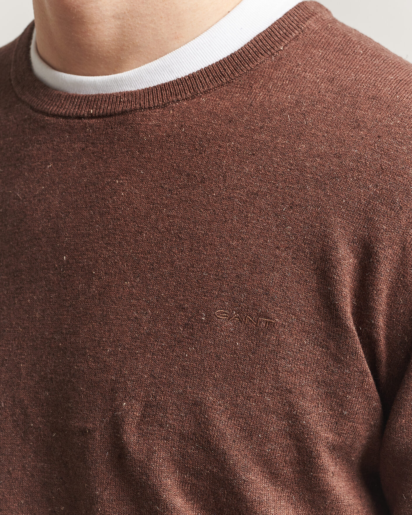 Herre | Trøjer | Gant | Cotton/Linen Slub Knitted Sweater Hazelnut Melange
