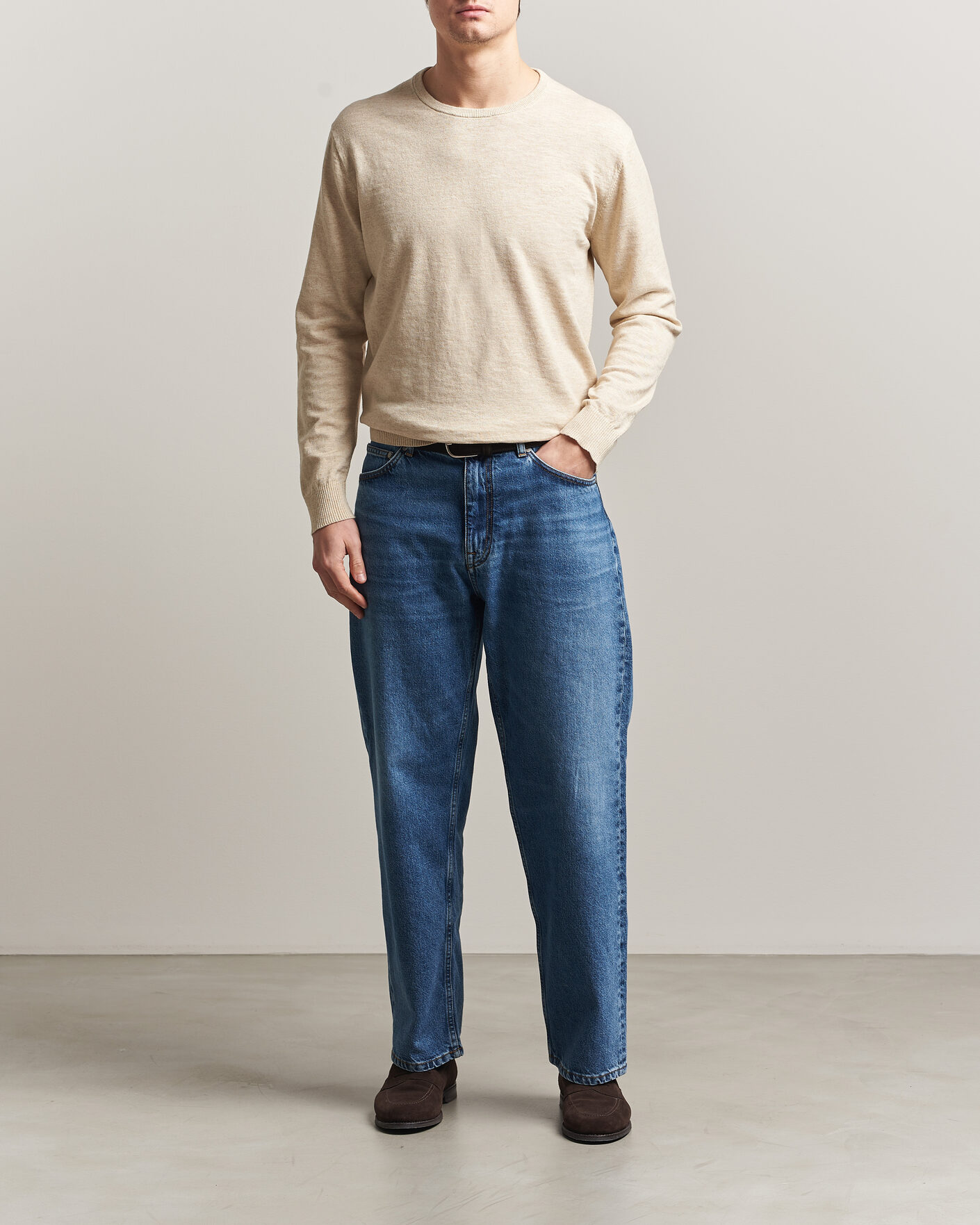 Herre | Trøjer | Gant | Cotton/Linen Slub Knitted Sweater Seed Melange
