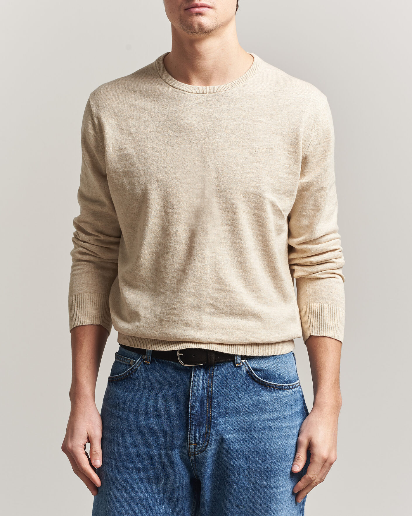 Herre | Trøjer | Gant | Cotton/Linen Slub Knitted Sweater Seed Melange