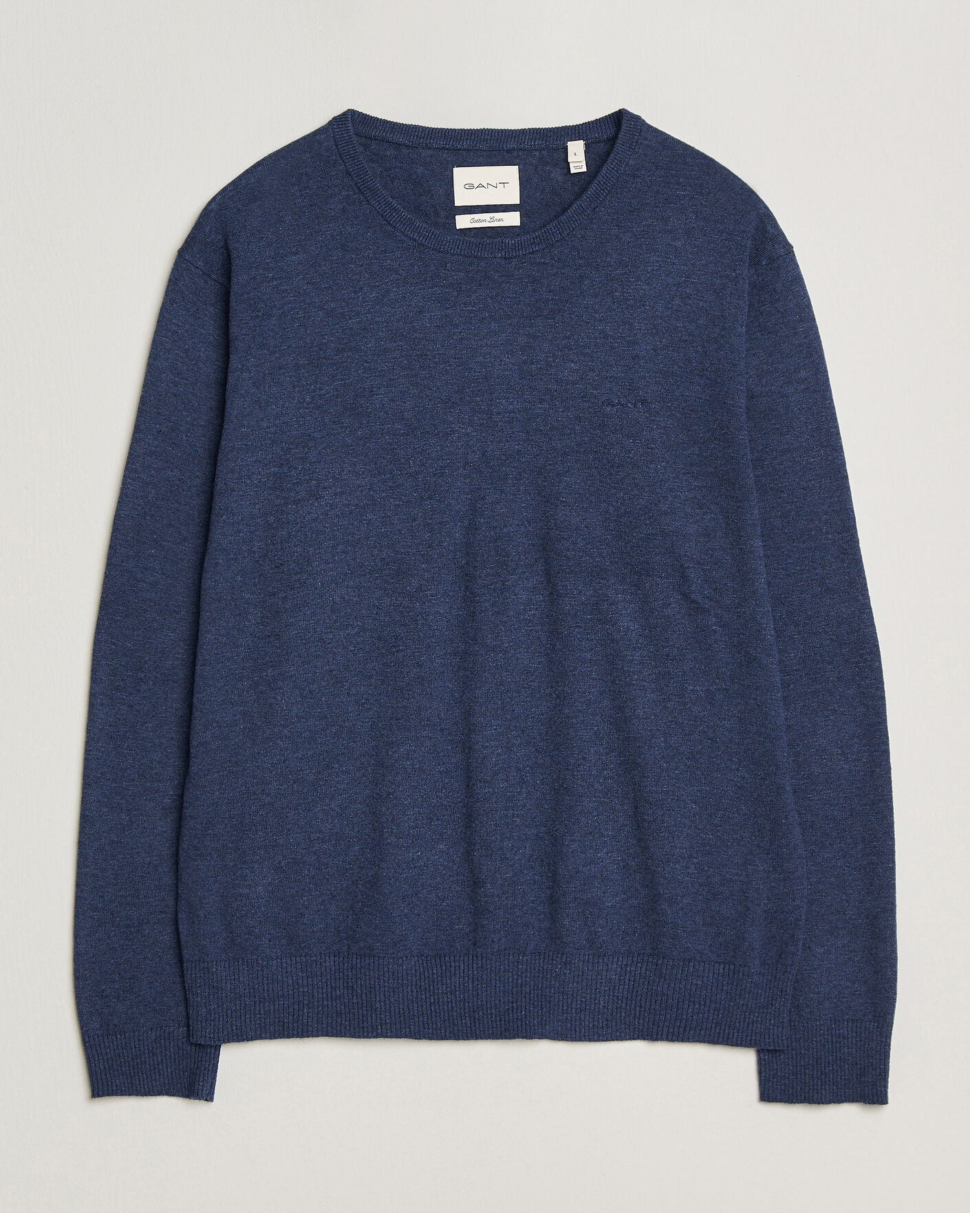 Herre | Trøjer | Gant | Cotton/Linen Slub Knitted Sweater Dark Indigo Melange