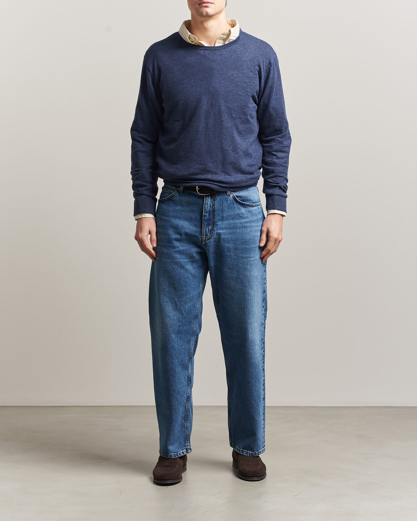 Herre | Trøjer | Gant | Cotton/Linen Slub Knitted Sweater Dark Indigo Melange