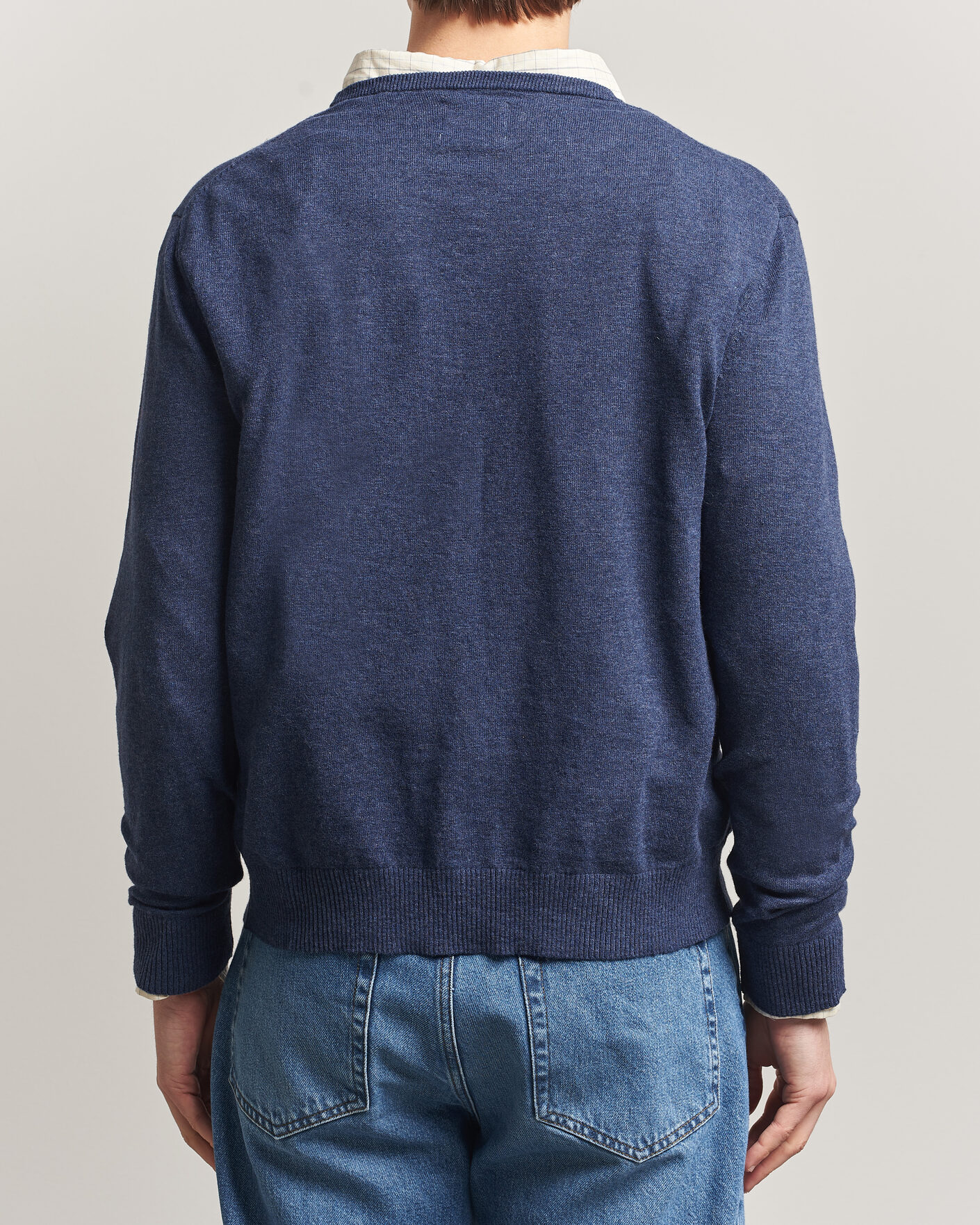 Herre | Trøjer | Gant | Cotton/Linen Slub Knitted Sweater Dark Indigo Melange