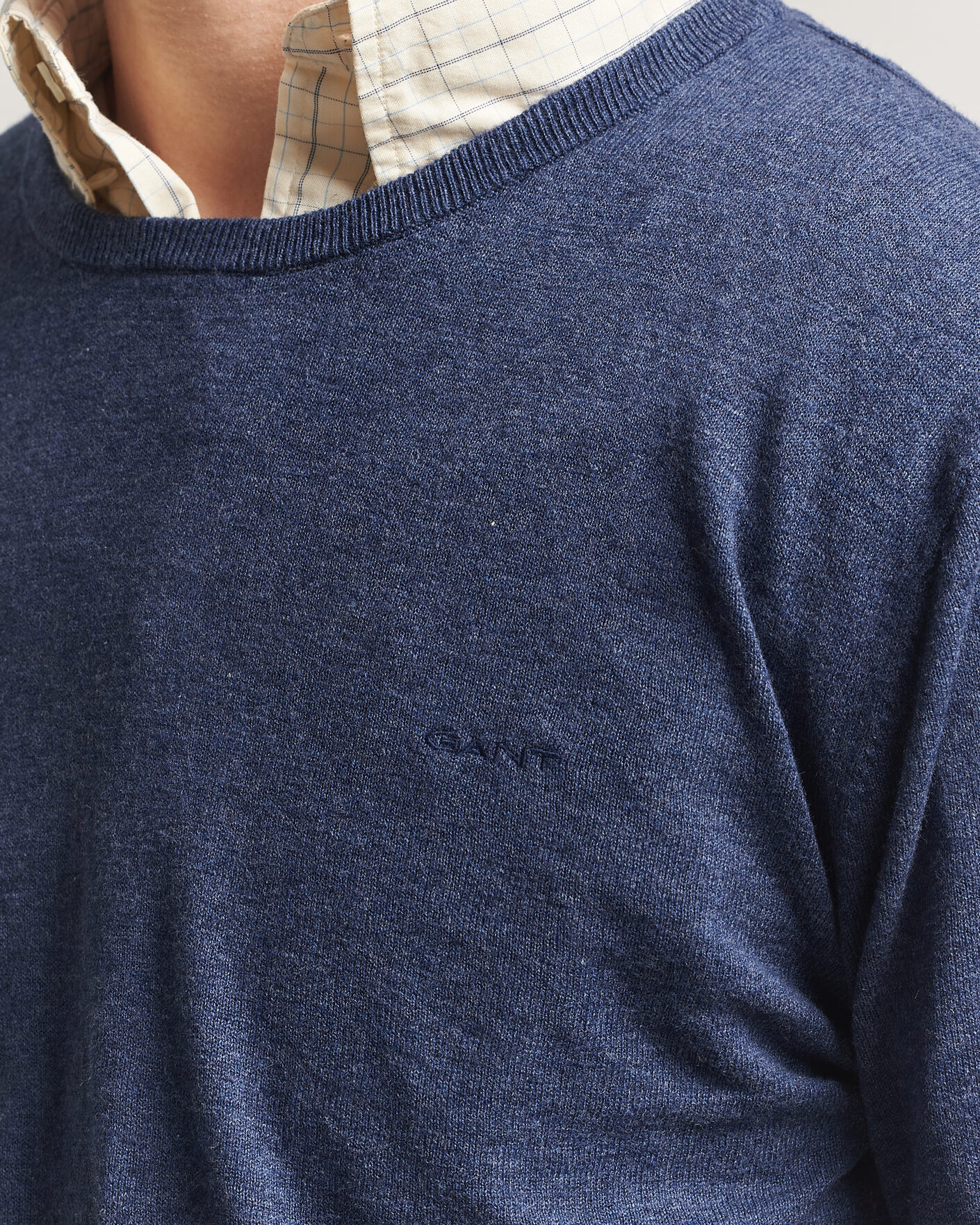 Herre | Trøjer | Gant | Cotton/Linen Slub Knitted Sweater Dark Indigo Melange
