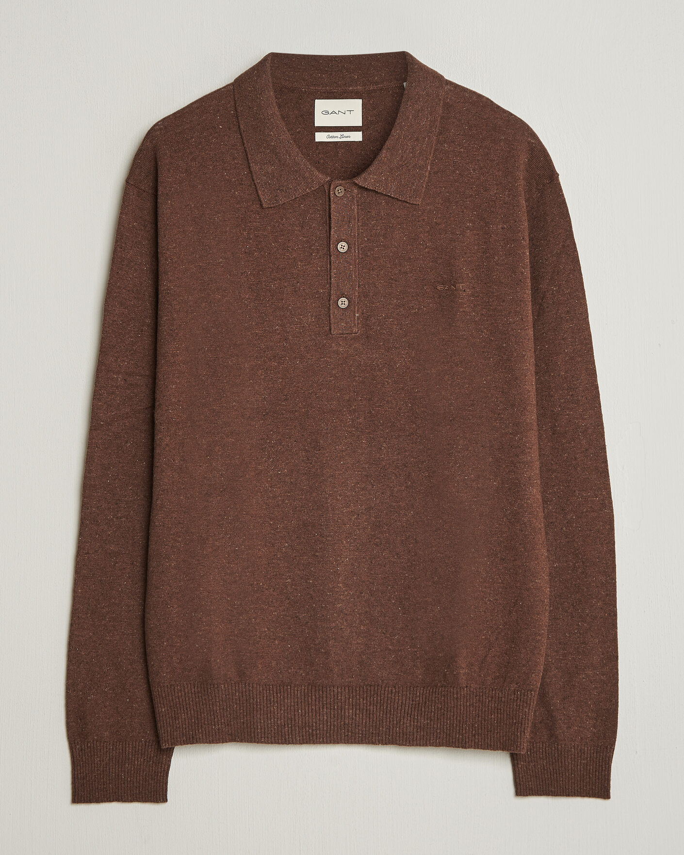 Herre | Trøjer | GANT | Cotton/Linen Slub Knitted Polo Hazelnut Melange
